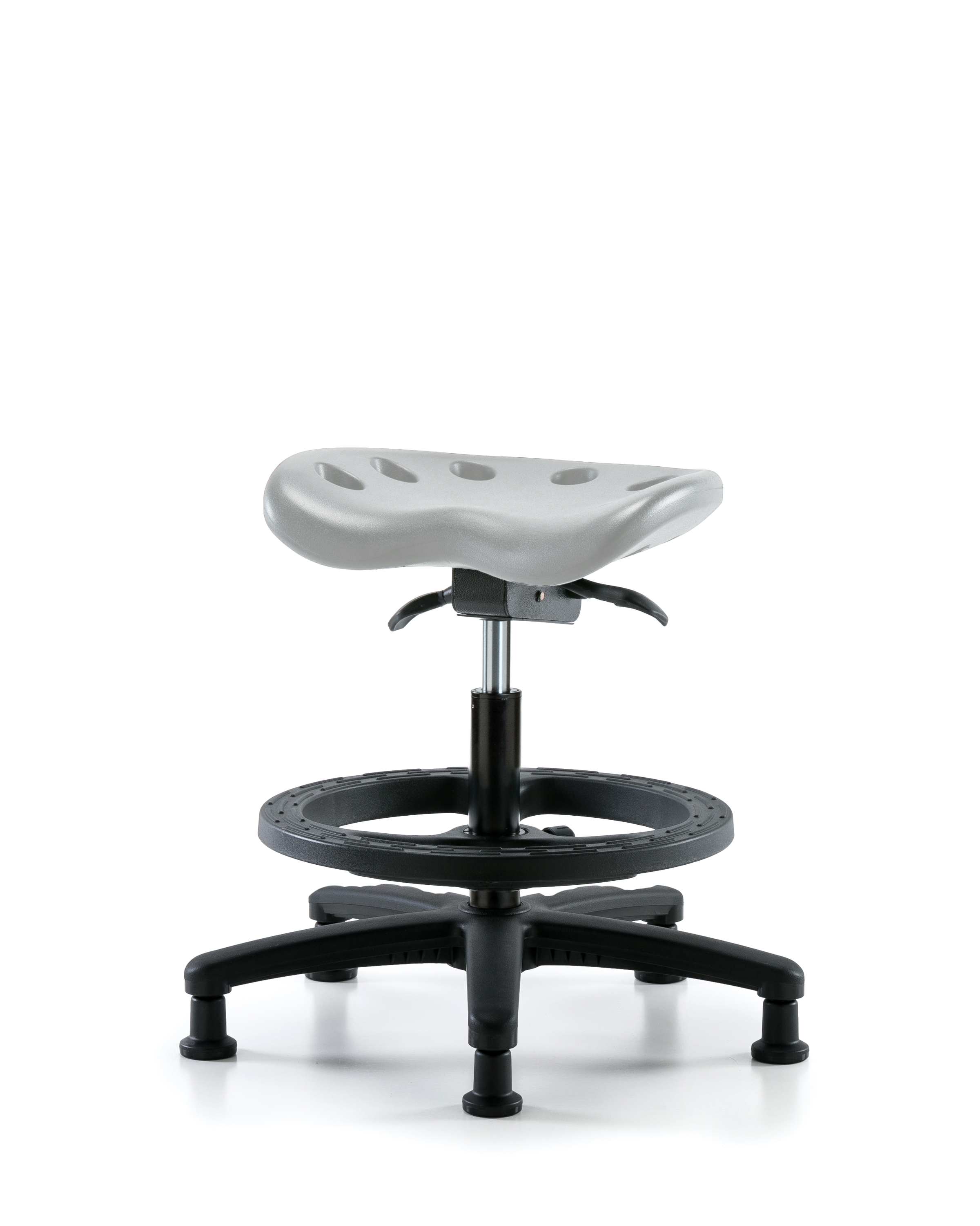 Polyurethane Tractor Sit-Stand Stool - Medium Bench Height with Black Foot Ring & Stationary Glides in Gray Polyurethane