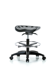 Polyurethane Tractor Sit-Stand Stool - Medium Bench Height with Chrome Foot Ring & Casters in Black Polyurethane
