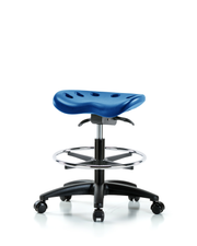 Polyurethane Tractor Sit-Stand Stool - Medium Bench Height with Chrome Foot Ring & Casters in Blue Polyurethane