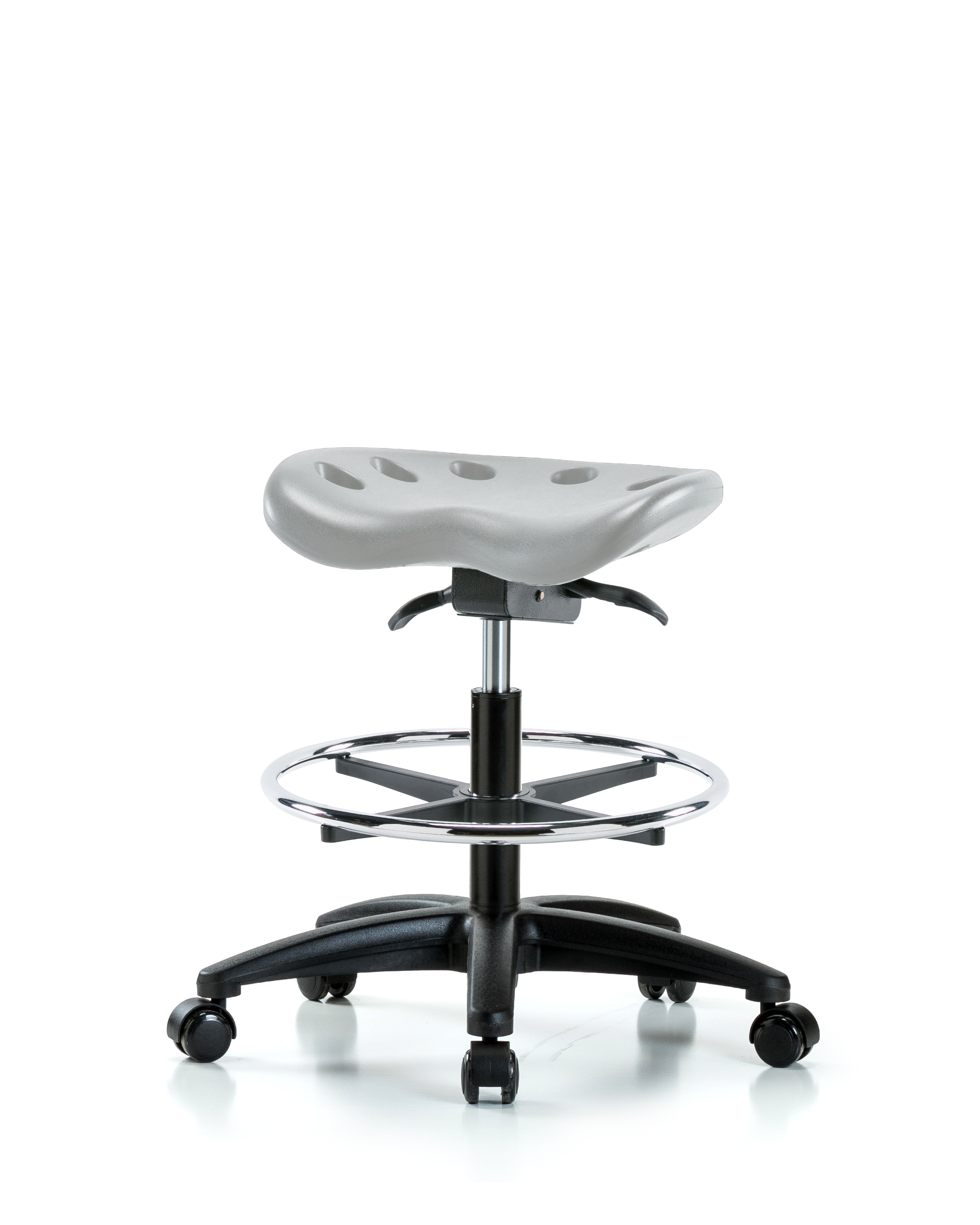 Polyurethane Tractor Sit-Stand Stool - Medium Bench Height with Chrome Foot Ring & Casters in Gray Polyurethane