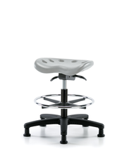 Polyurethane Tractor Sit-Stand Stool - Medium Bench Height with Chrome Foot Ring & Stationary Glides in Gray Polyurethane