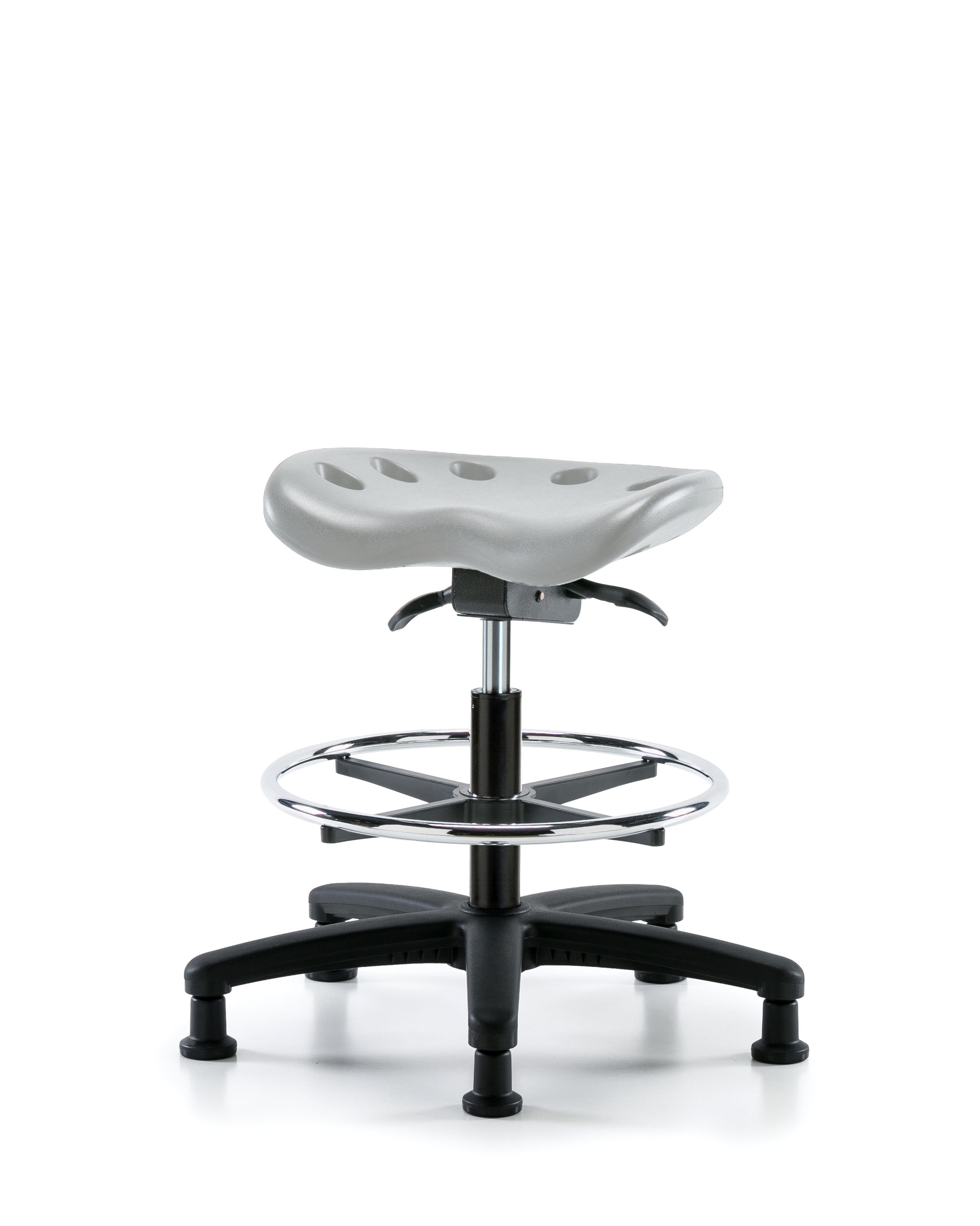 Polyurethane Tractor Sit-Stand Stool - Medium Bench Height with Chrome Foot Ring & Stationary Glides in Gray Polyurethane