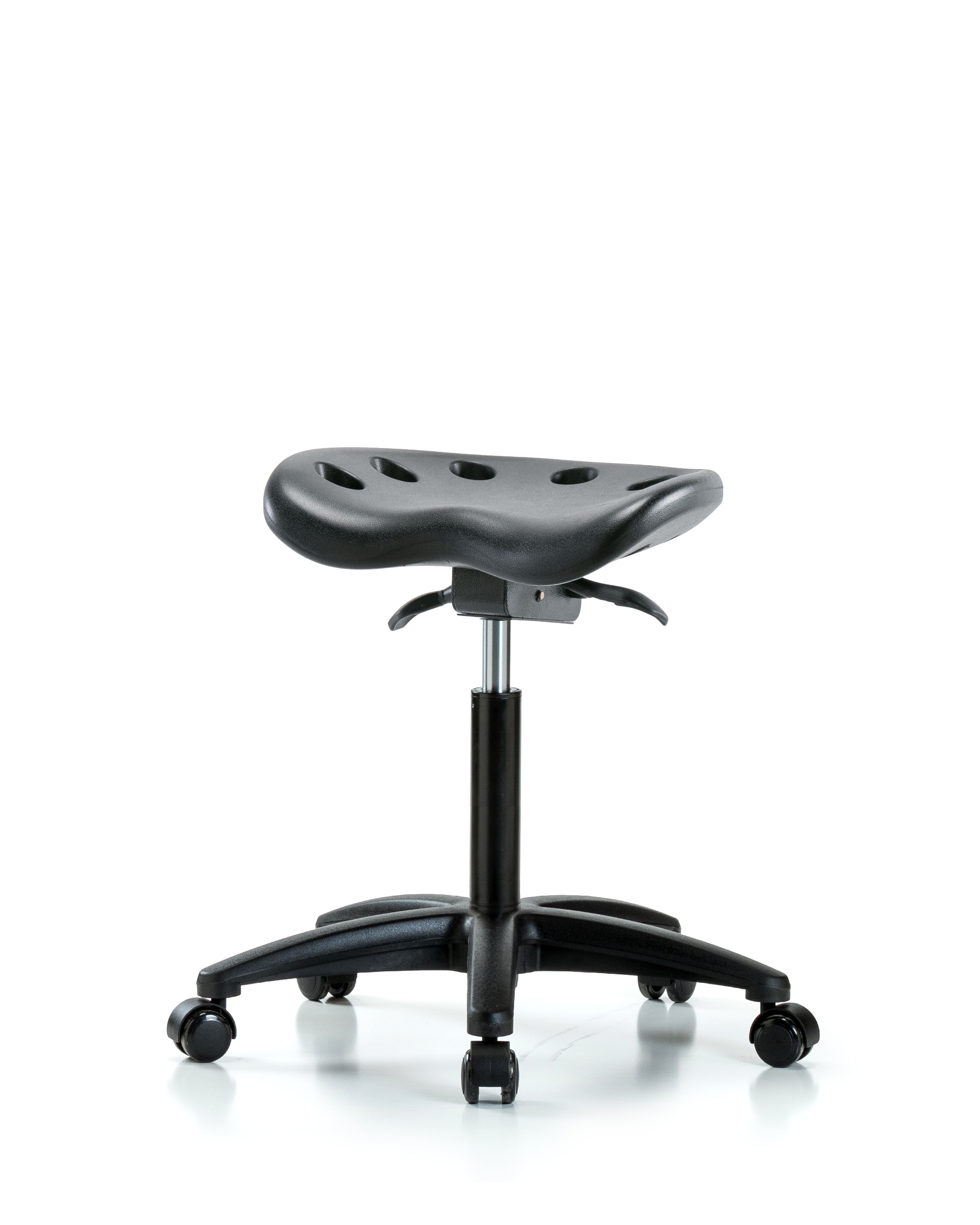 Polyurethane Tractor Sit-Stand Stool - Medium Bench Height with Casters in Black Polyurethane