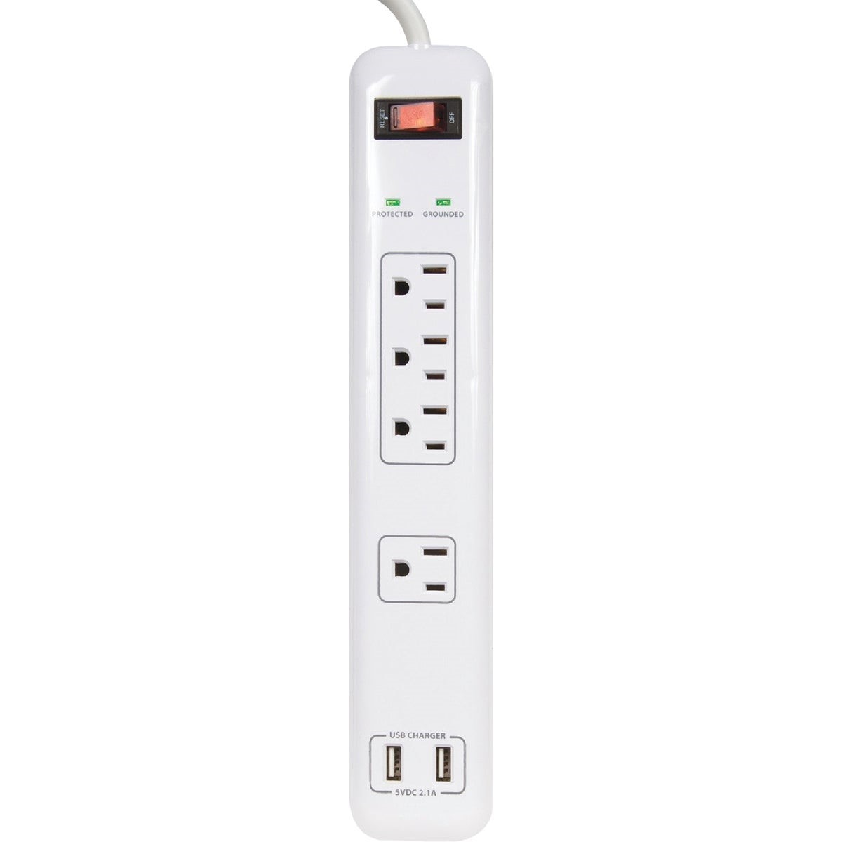 Prime Wire & Cable 4-Outlet 1200J White Surge Protector Strip with USB Charger & 4 Ft. Cord