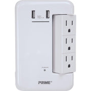 Prime Wire & Cable 6 Power & 2 USB White Rotating Surge Tap USB Charger