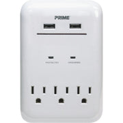 Prime Wire & Cable 3 Power & 2 USB White Wall Charger