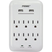 Prime Wire & Cable 6 Power & 2 USB White Wall Charger