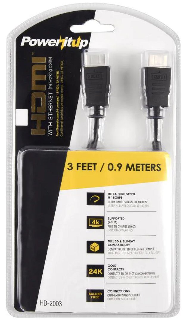 Power It Up HD-2003 3ft. HDMI V2.0 Cable with Ethernet (5 Pack)