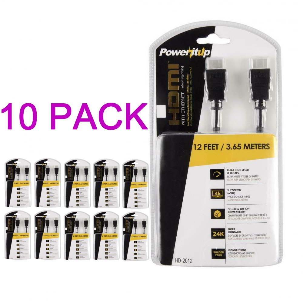 Power It Up HD-2012 12ft. HDMI v2.0 Cable with Ethernet (10 Pack)