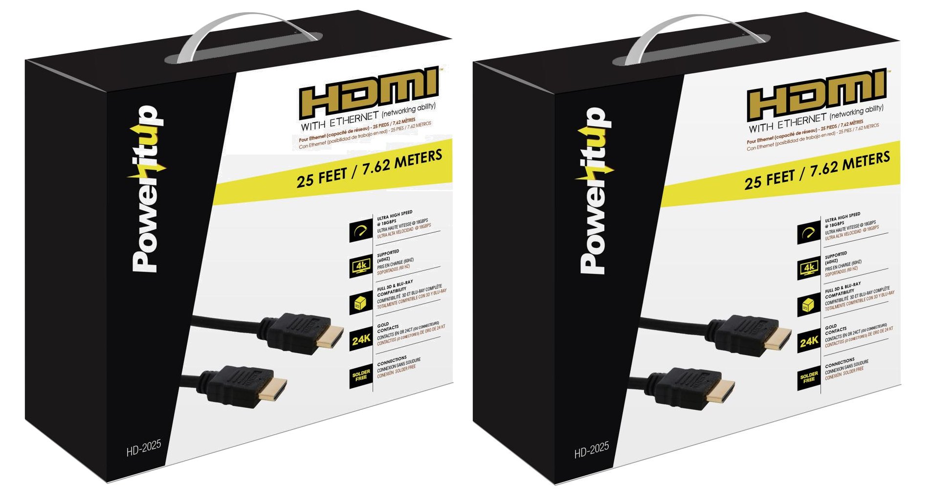 PowerItUp 25ft. HDMI v2.0 Cable with Ethernet, 4K Supported (2 Pack)