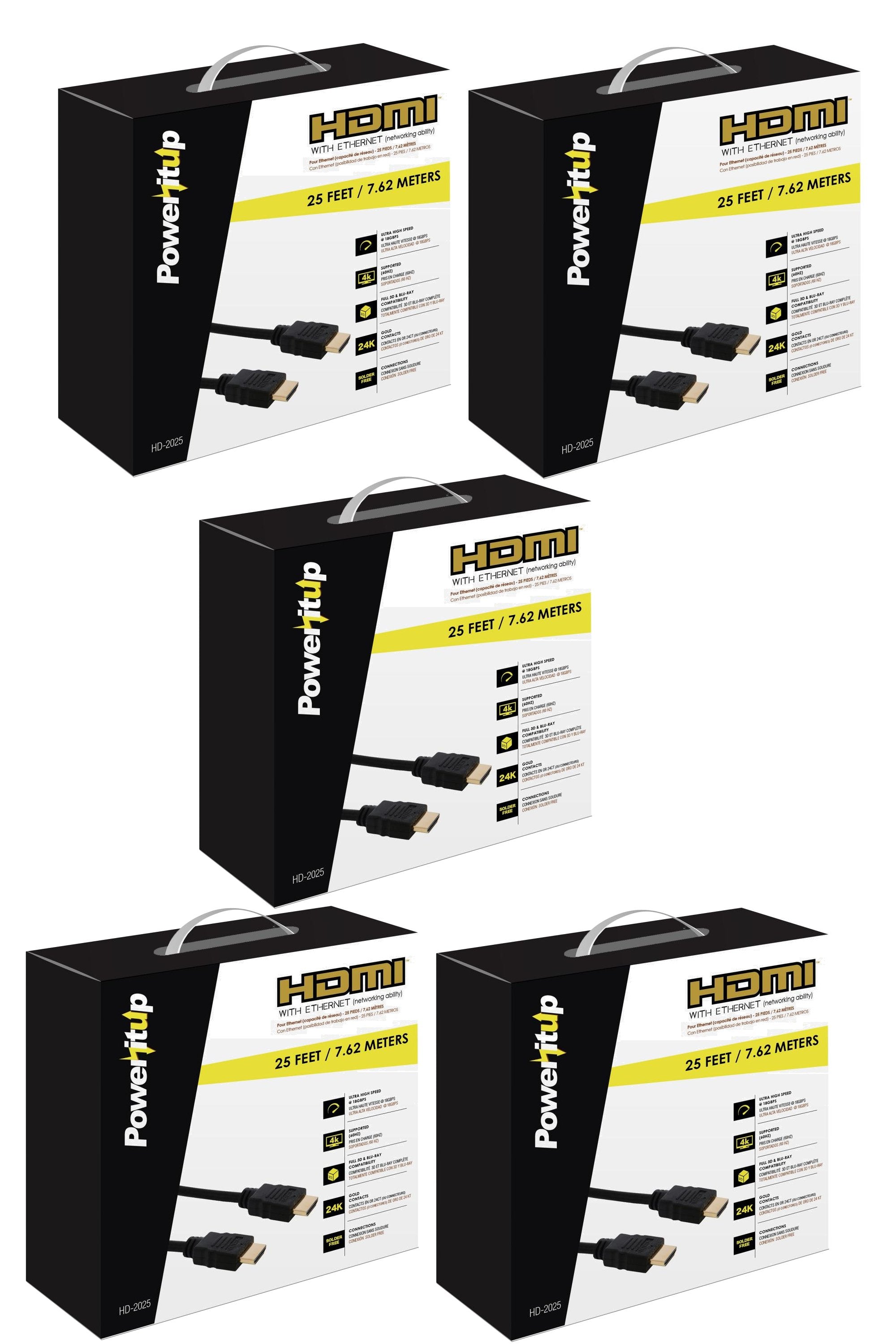 PowerItUp 25ft. HDMI v2.0 Cable with Ethernet, 4K Supported (5 Pack)