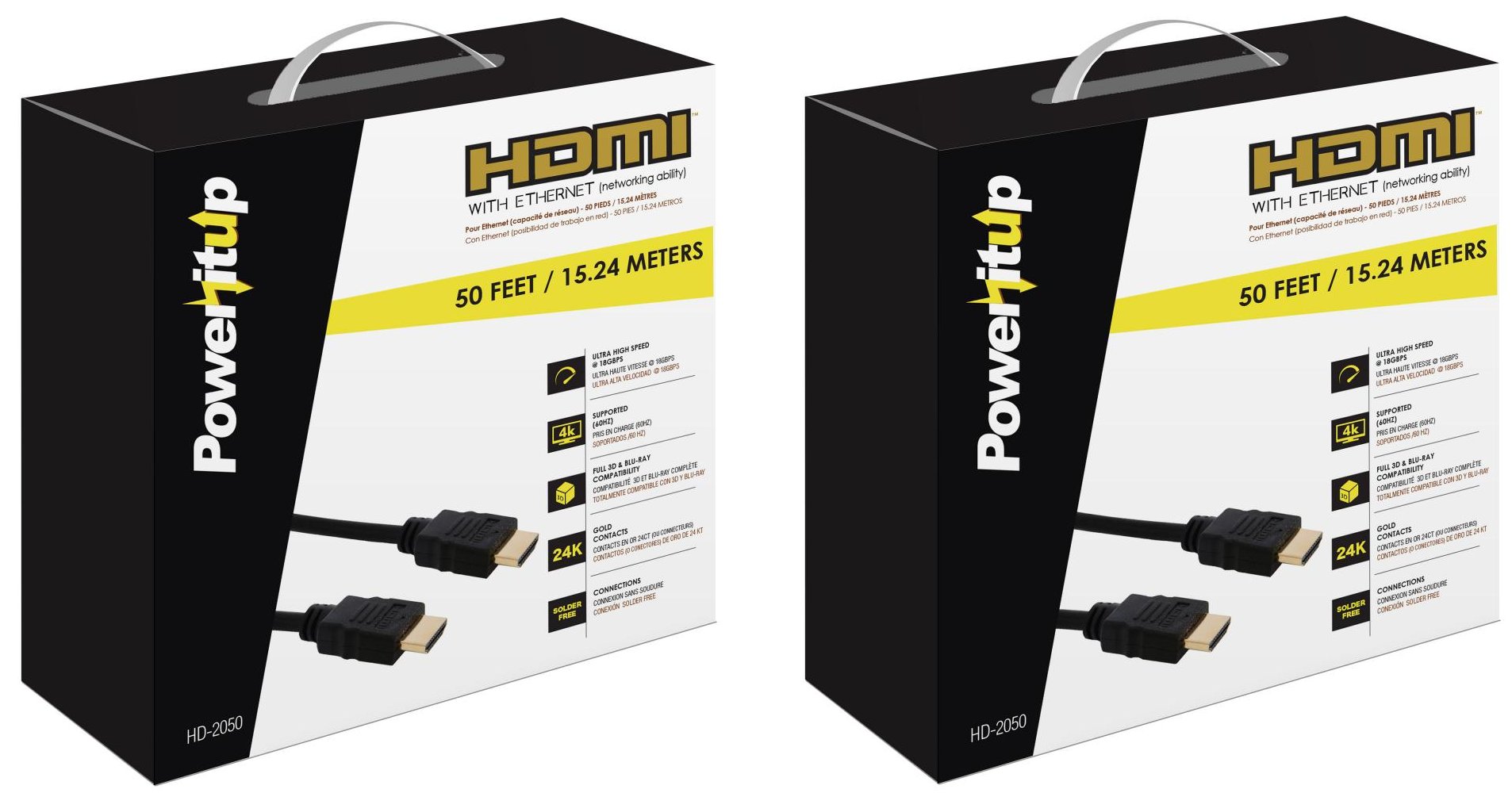 PowerItUp 50ft. HDMI v2.0 Cable with Ethernet (2 Pack)
