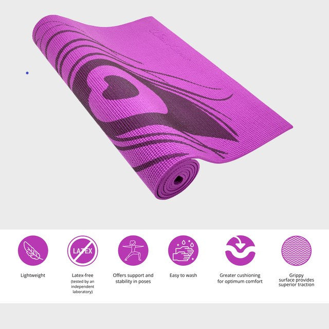 YOGA & PILATES MAT Peacock Feather - Purple - 1/4"H x 24"W x 68"L