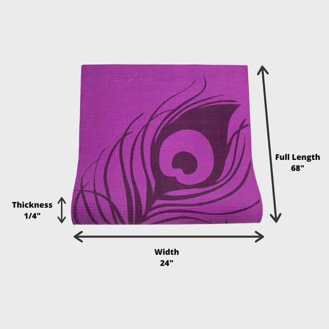 YOGA & PILATES MAT Peacock Feather - Purple - 1/4"H x 24"W x 68"L