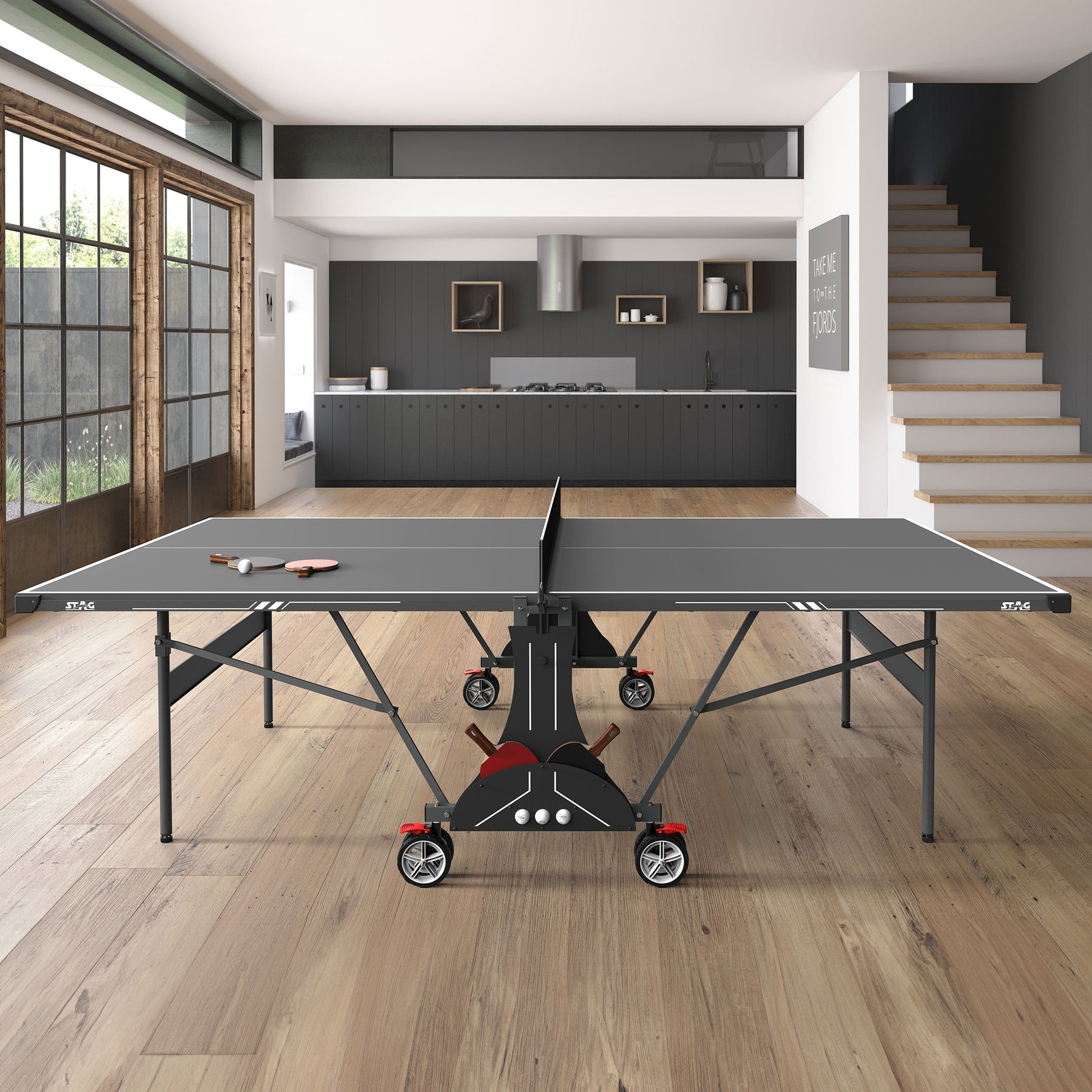 Stag® Stealth Indoor Table Tennis Table, 2-Player Bundle