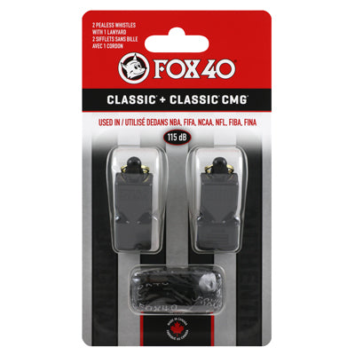 Classic & Classic CMG 2-Pack W/ Breakaway Lanyard Whistle - BLACK
