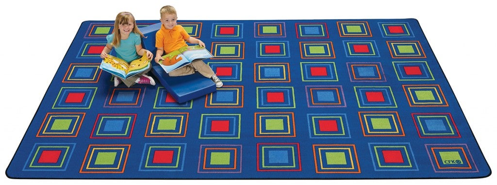 Primary Squares Seating Rug - 8ft x 12ft - Rectangle - Blue