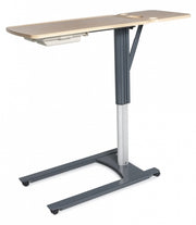 Overbed Table - Single Top, Thermofoil, Medium Oak, Graphite Grey U-Base