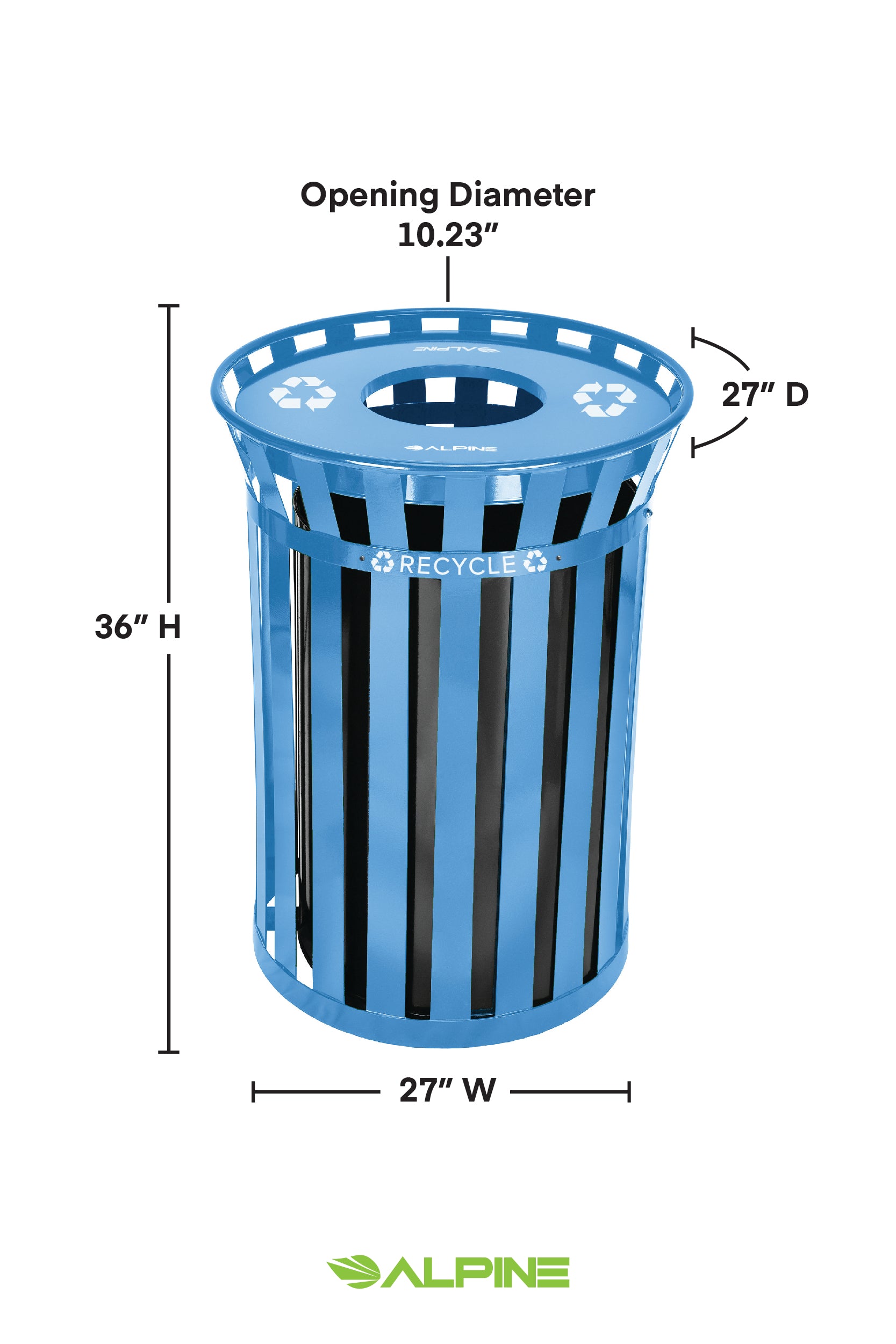 Alpine Industries Outdoor Metal Recycling Receptacle - 38 Gallon Blue