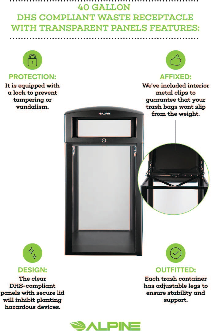 ALP471-40-CLR: 40-Gallon, DHS-Complaint, Waste Receptacle with Transparent Panel’s