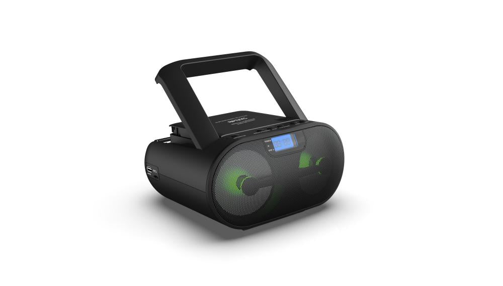 Riptunes Riptunes CD Boombox MP3 Disc Player Bluetooth AM/FM Radio Stereo Sound Aux-in USB mSD phone jack, AC/DC Powered with Remote Control - Black