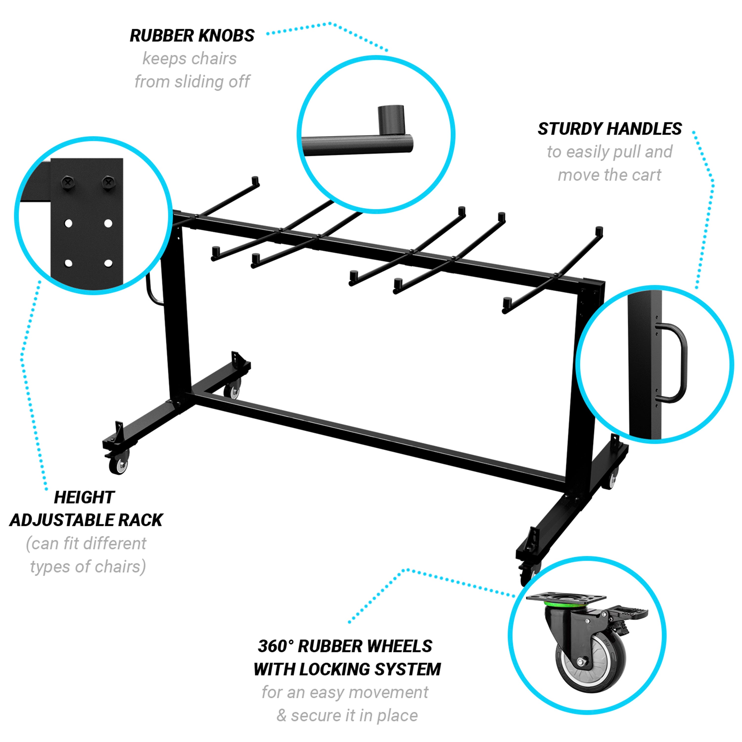 Hawkins Heavy Duty Folding Table and Chairs Mobile Cart-Locking Wheels, Holds up to 42 Folding Chairs or 12 Tables, Black