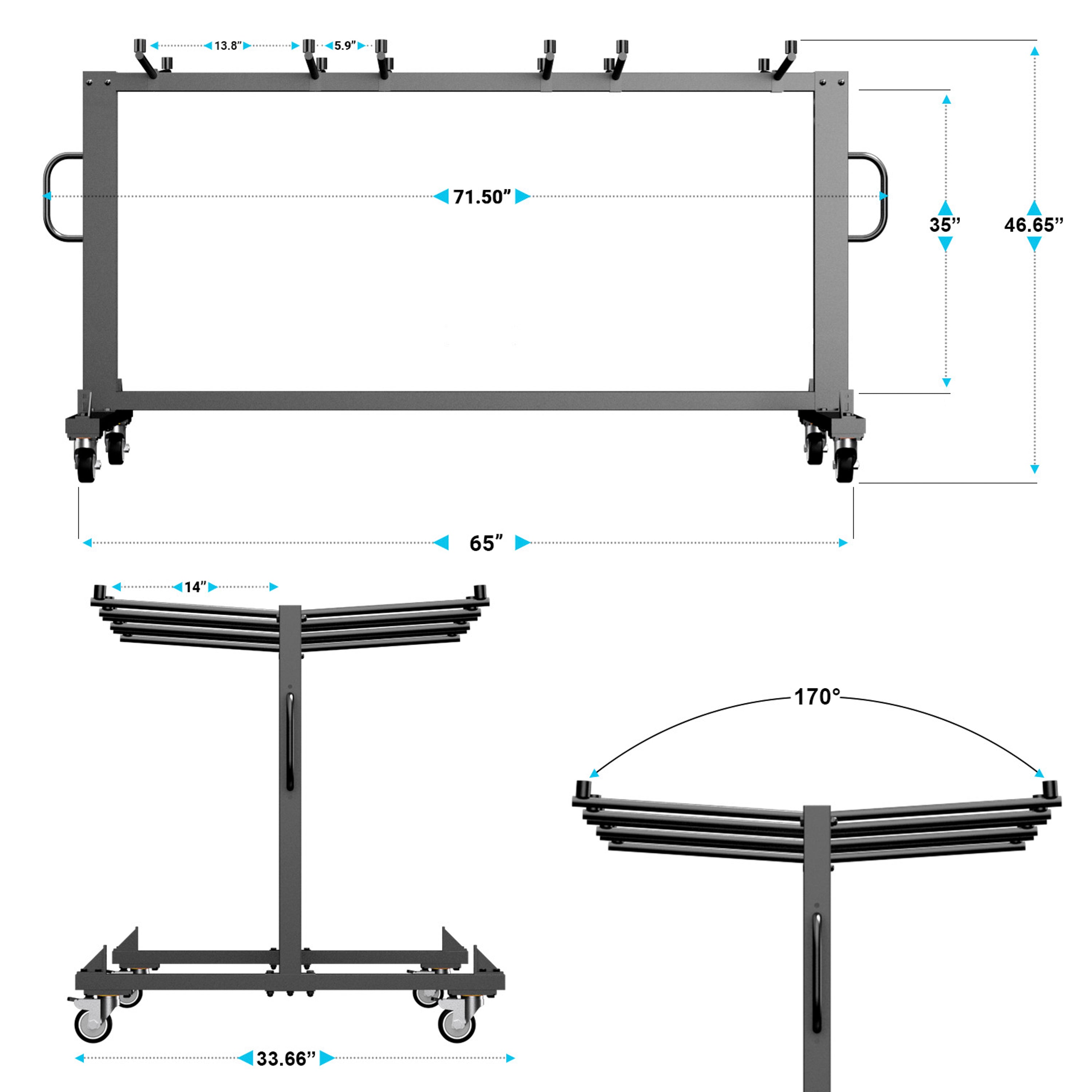 Hawkins Heavy Duty Folding Table and Chairs Mobile Cart-Locking Wheels, Holds up to 42 Folding Chairs or 12 Tables, Black