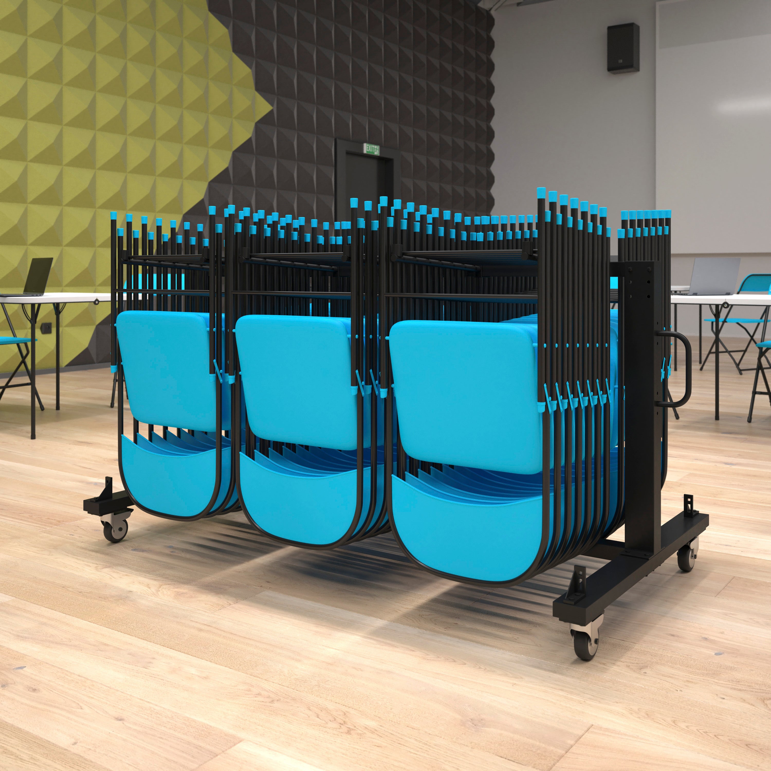 Hawkins Heavy Duty Folding Table and Chairs Mobile Cart-Locking Wheels, Holds up to 42 Folding Chairs or 12 Tables, Black