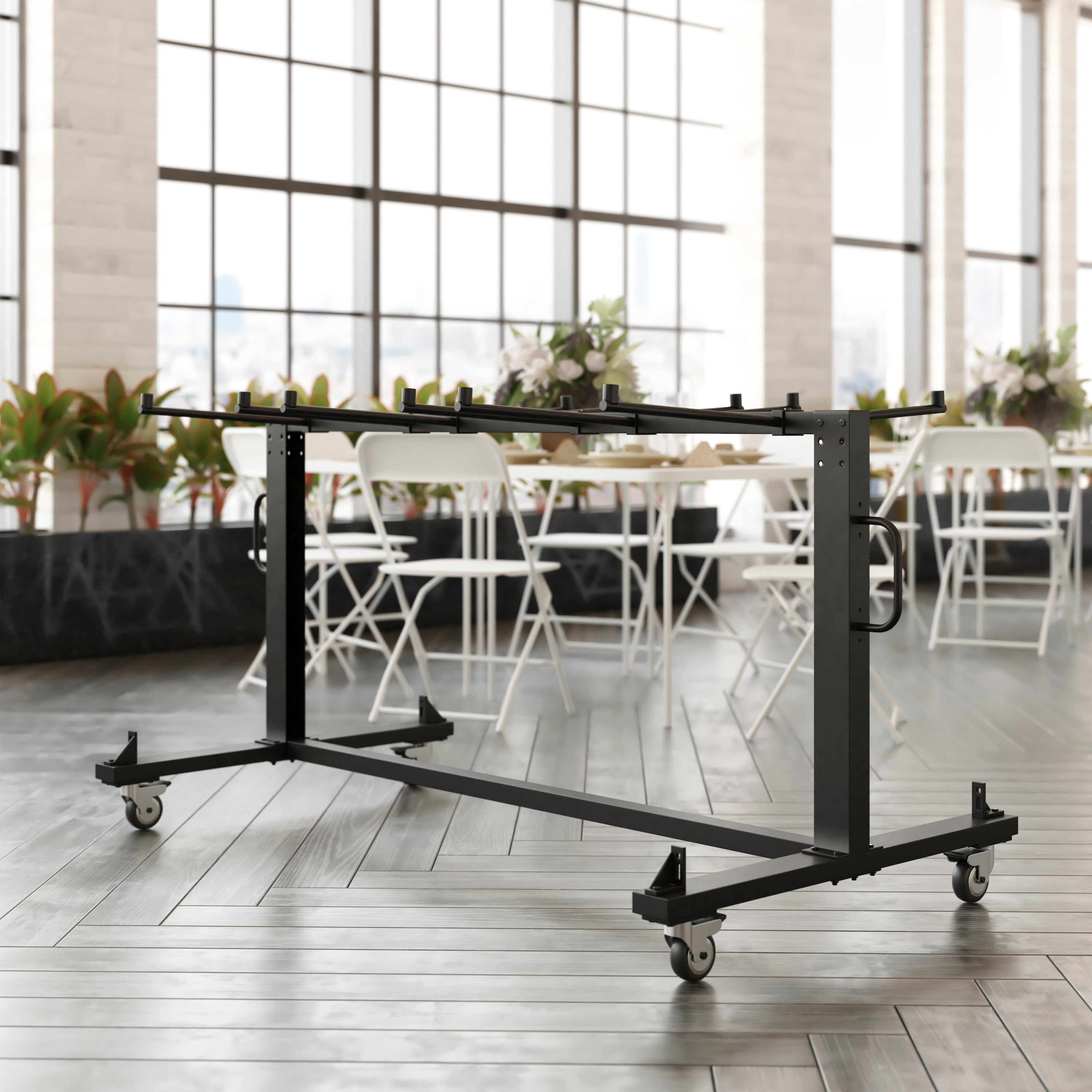 Hawkins Heavy Duty Folding Table and Chairs Mobile Cart-Locking Wheels, Holds up to 42 Folding Chairs or 12 Tables, Black