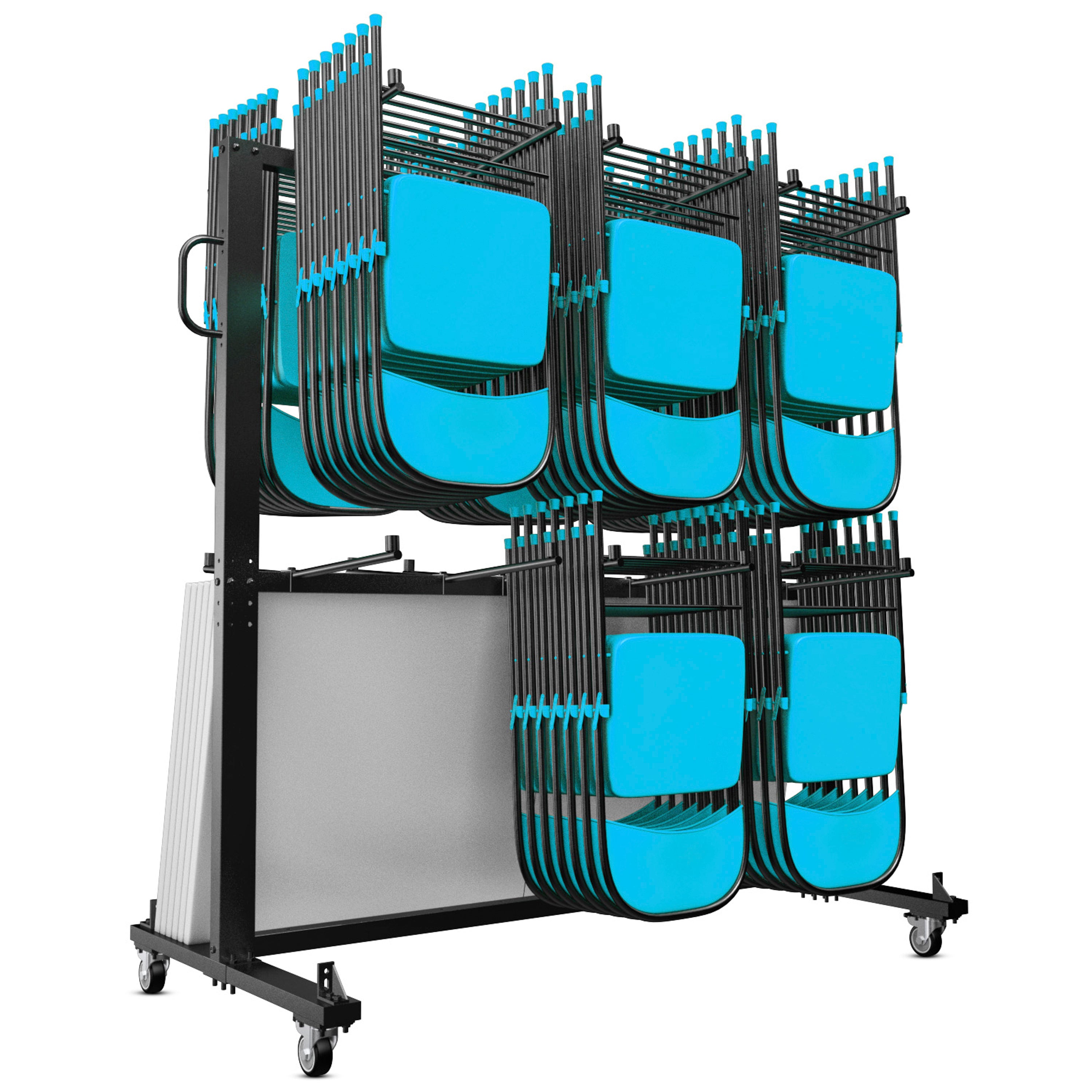 Hawkins Heavy Duty Folding Table and Chairs Mobile Cart-Locking Wheels, Outdoor Cover, Holds up to 84 Folding Chairs or 42 Chairs and 12 Tables, Black