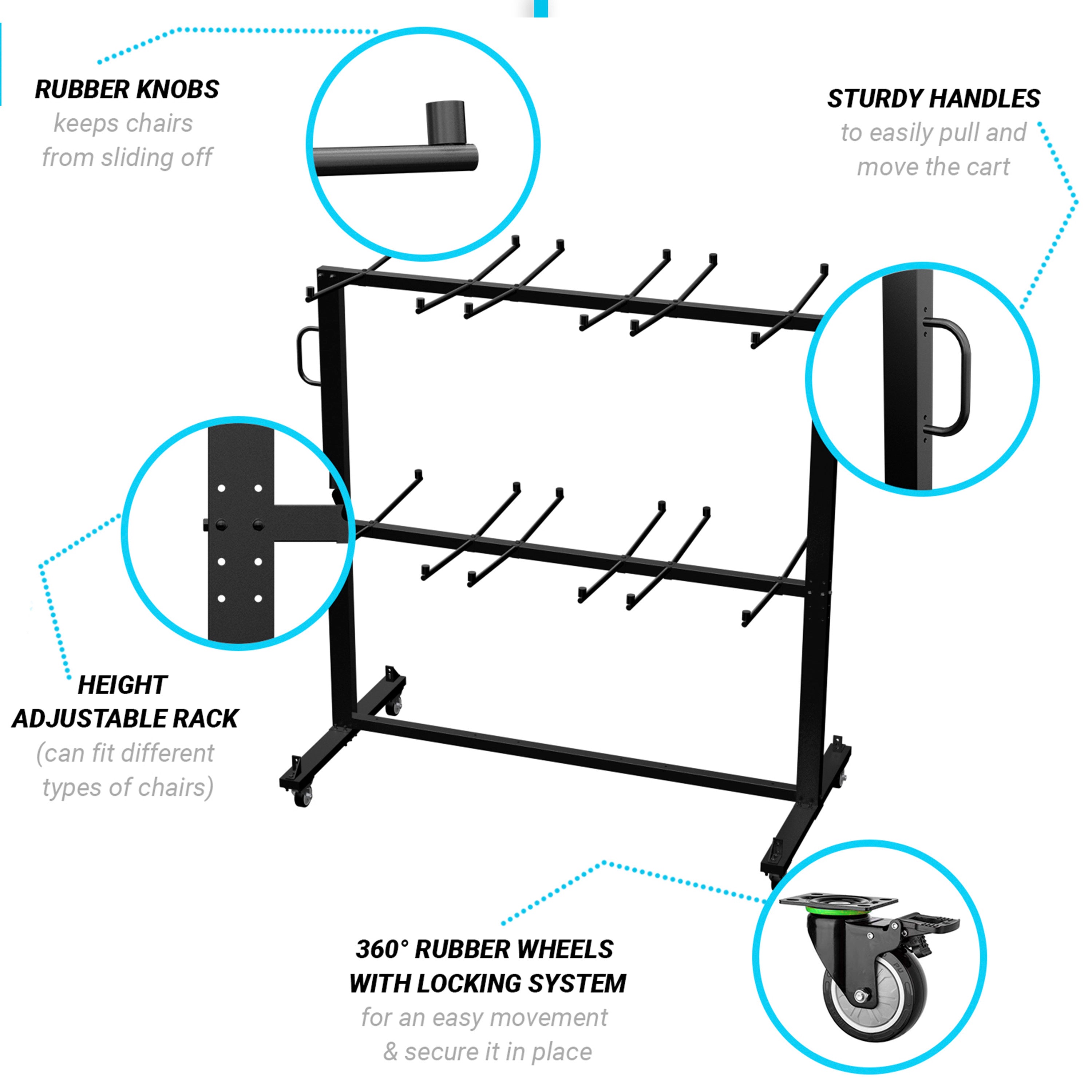 Hawkins Heavy Duty Folding Table and Chairs Mobile Cart-Locking Wheels, Outdoor Cover, Holds up to 84 Folding Chairs or 42 Chairs and 12 Tables, Black