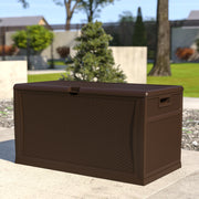 Nobu 120 Gallon Plastic Deck Box - Outdoor Waterproof Storage Box for Patio Cushions, Garden Tools and Pool Toys, Brown