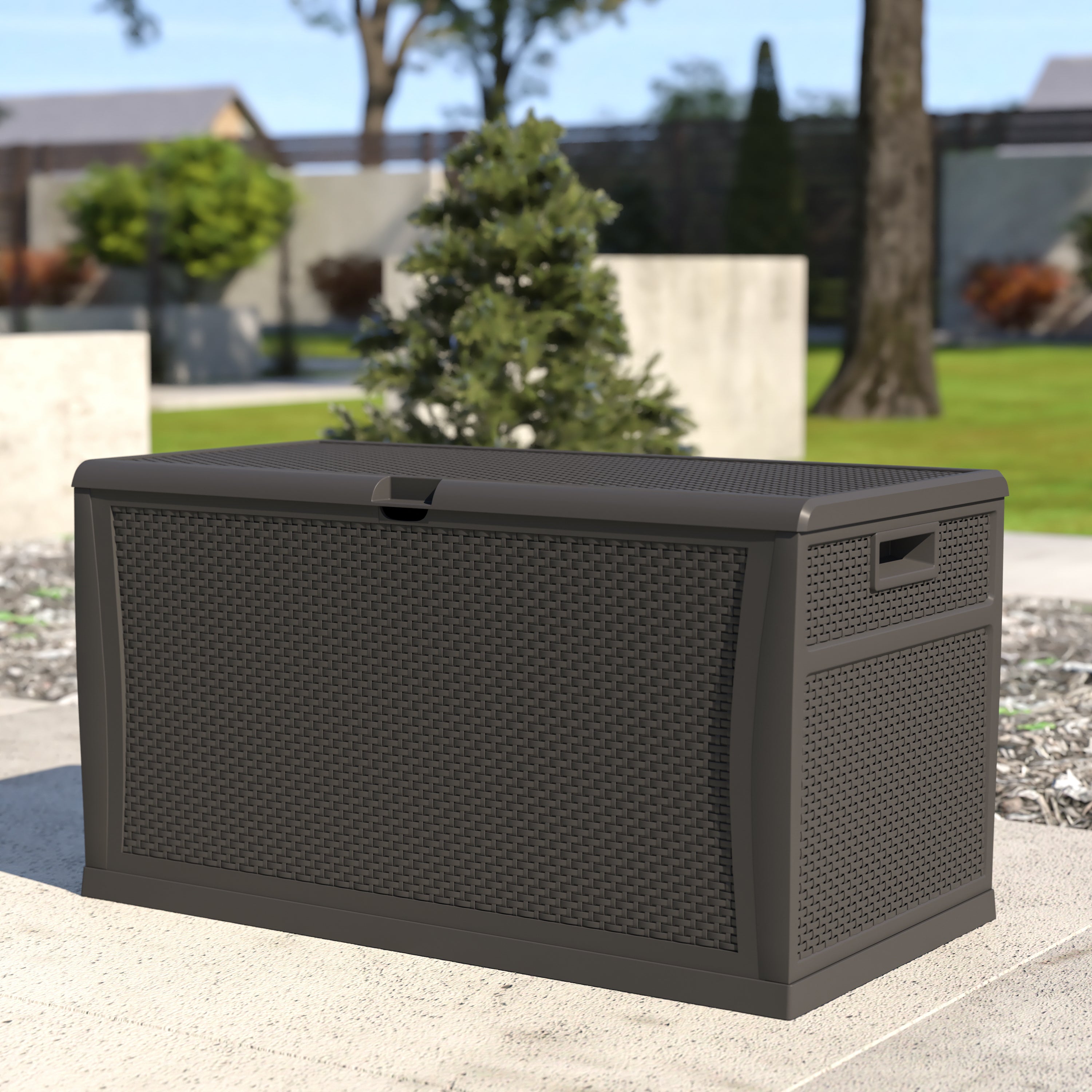 Nobu 120 Gallon Plastic Deck Box - Outdoor Waterproof Storage Box for Patio Cushions, Garden Tools and Pool Toys, Gray