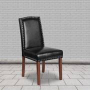 HERCULES Hampton Hill Series Black LeatherSoft Parsons Chair with Silver Accent Nail Trim