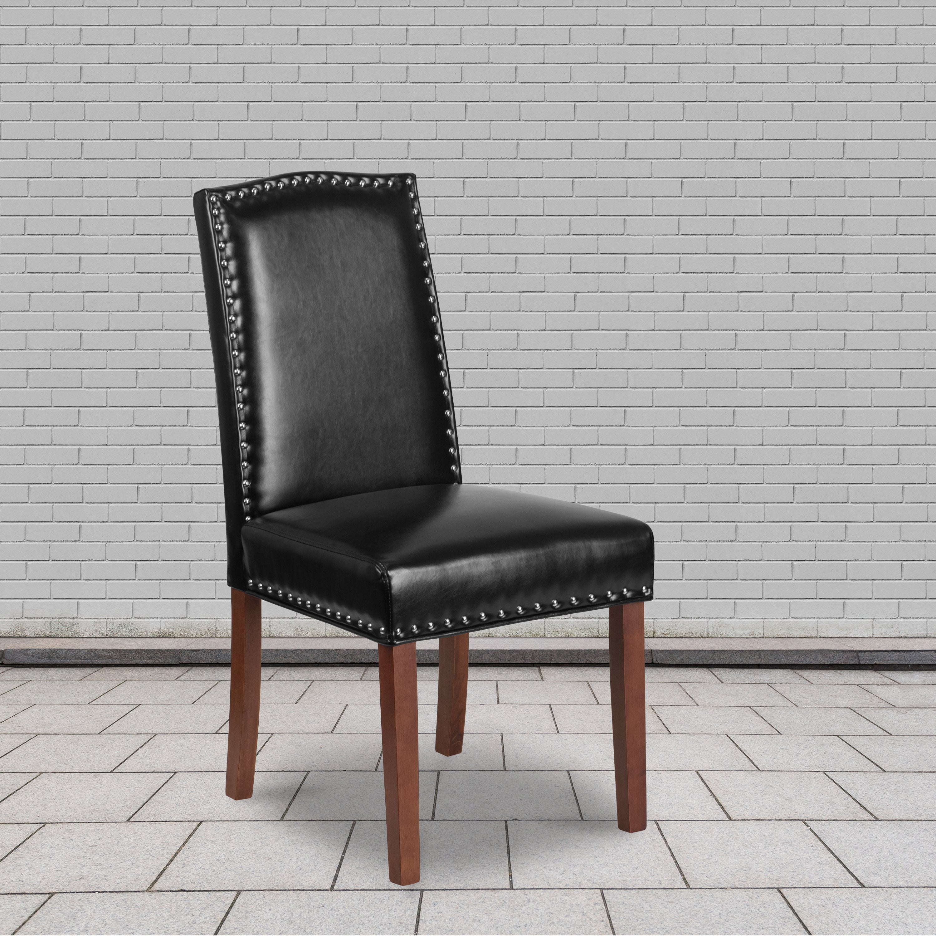 HERCULES Hampton Hill Series Black LeatherSoft Parsons Chair with Silver Accent Nail Trim