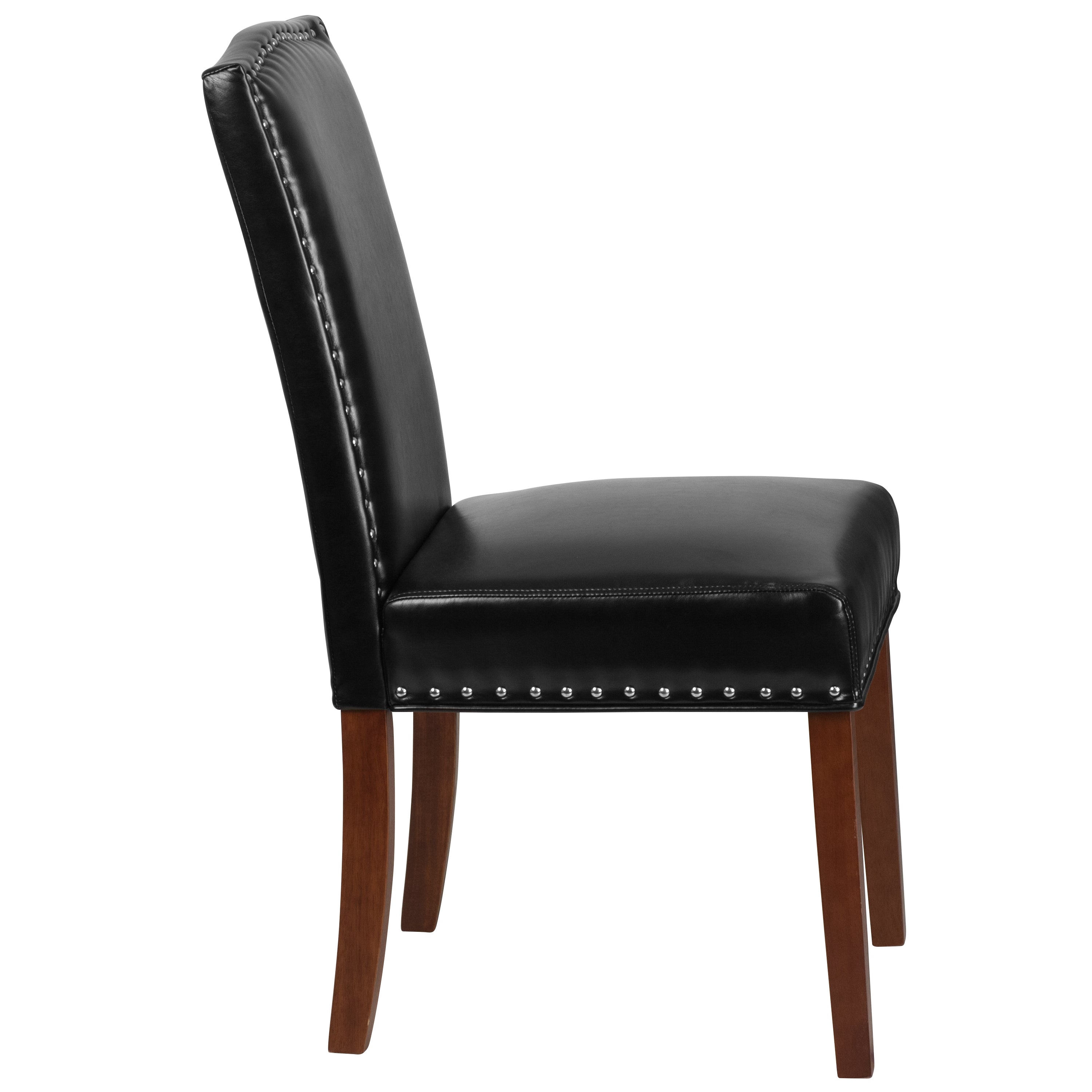 HERCULES Hampton Hill Series Black LeatherSoft Parsons Chair with Silver Accent Nail Trim