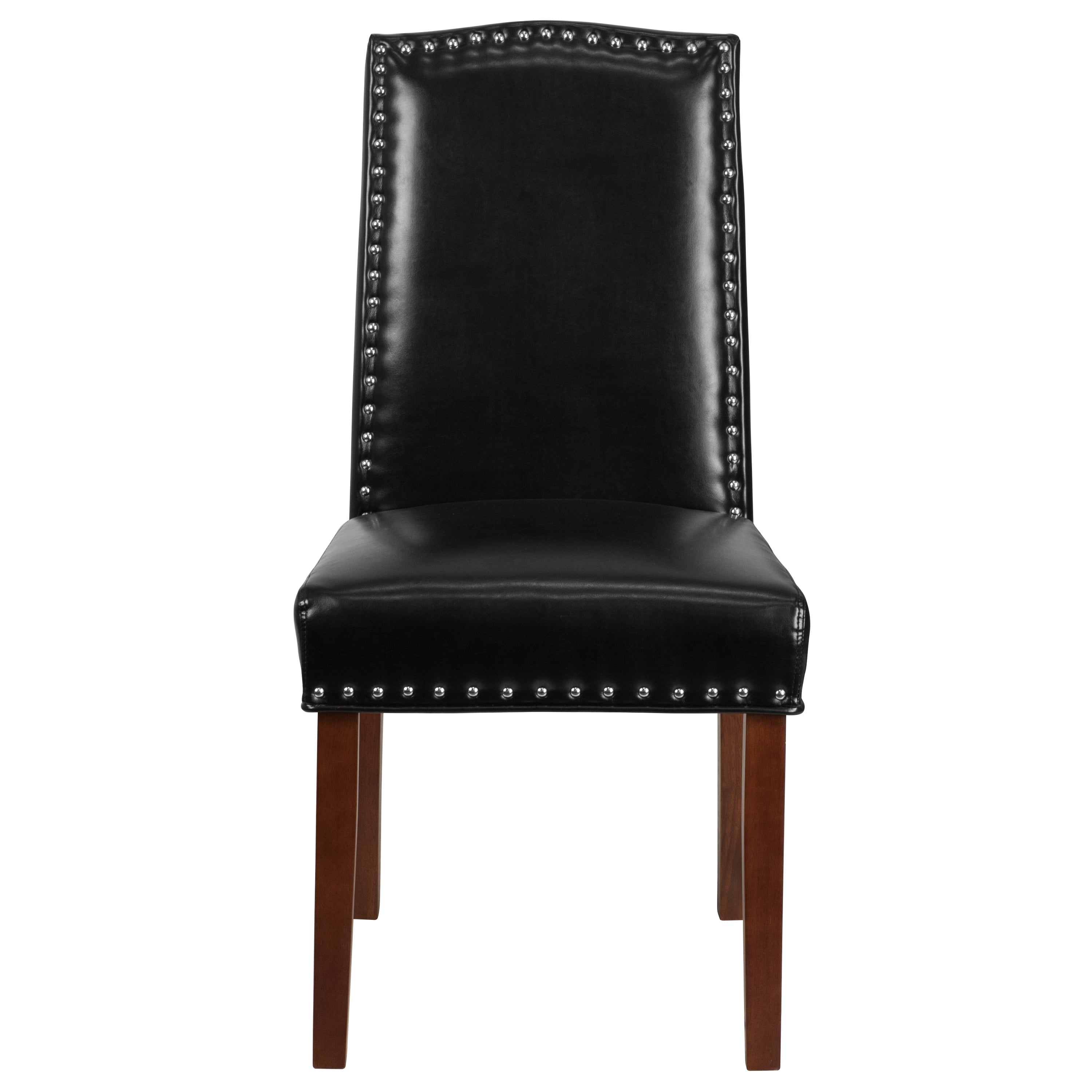 HERCULES Hampton Hill Series Black LeatherSoft Parsons Chair with Silver Accent Nail Trim