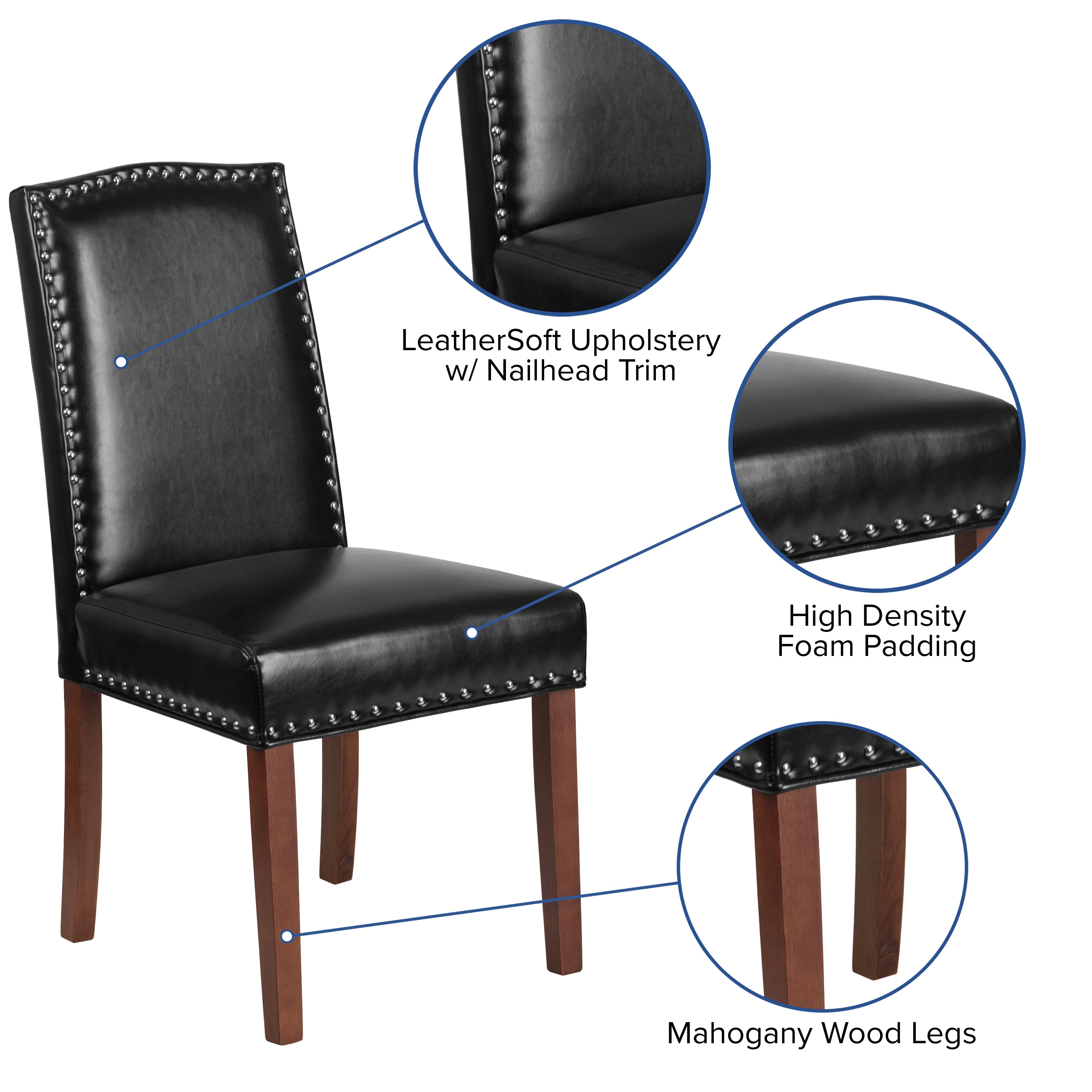 HERCULES Hampton Hill Series Black LeatherSoft Parsons Chair with Silver Accent Nail Trim