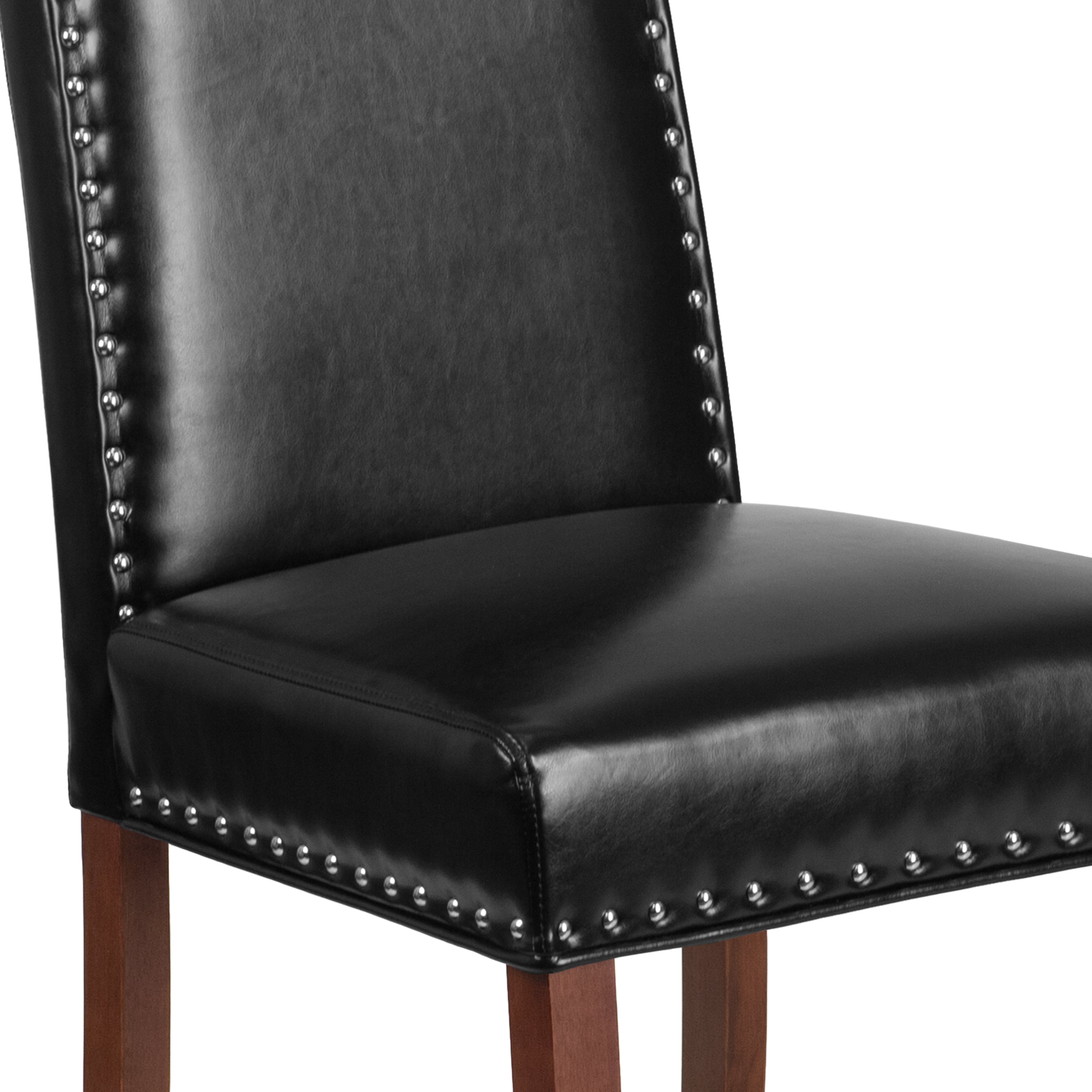 HERCULES Hampton Hill Series Black LeatherSoft Parsons Chair with Silver Accent Nail Trim