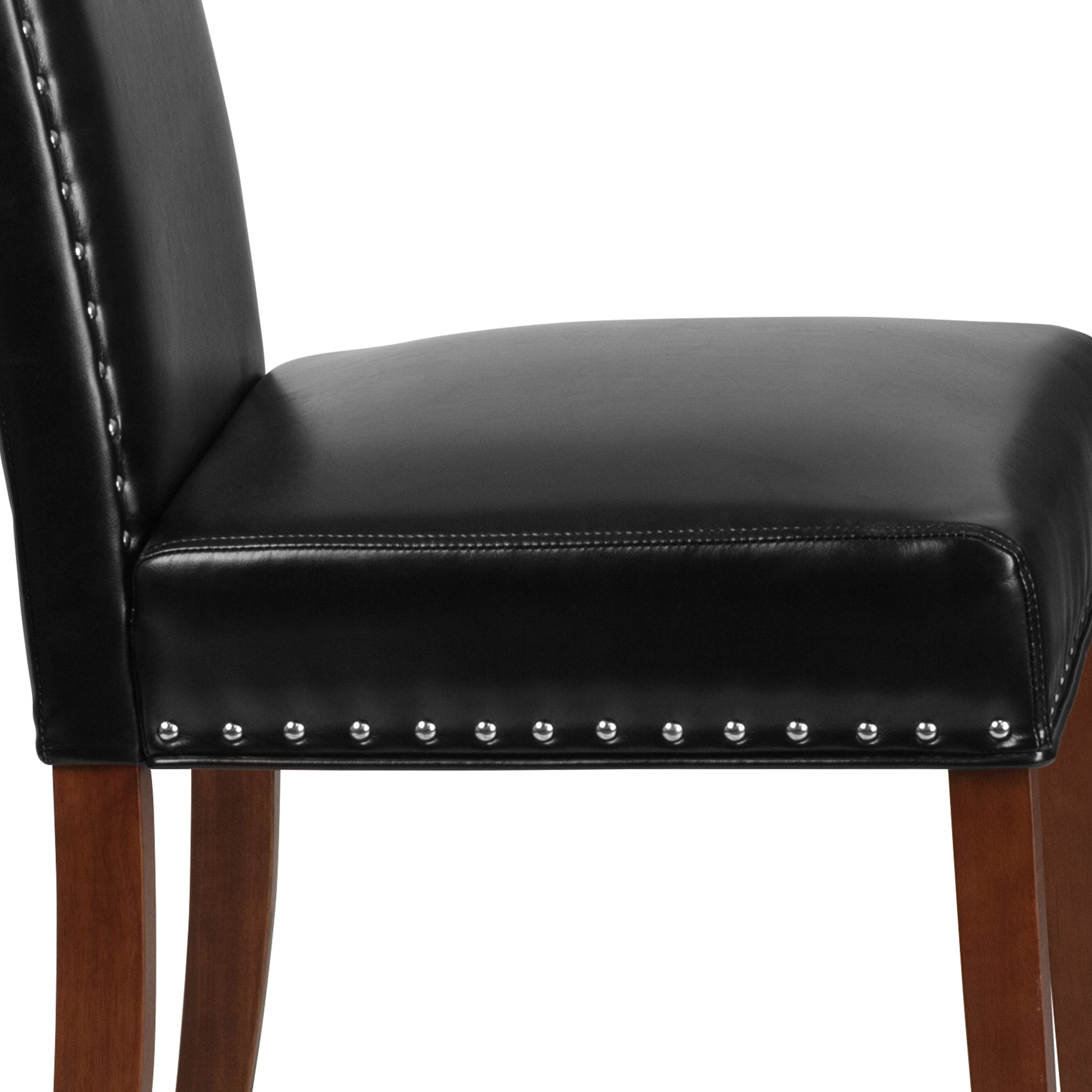 HERCULES Hampton Hill Series Black LeatherSoft Parsons Chair with Silver Accent Nail Trim
