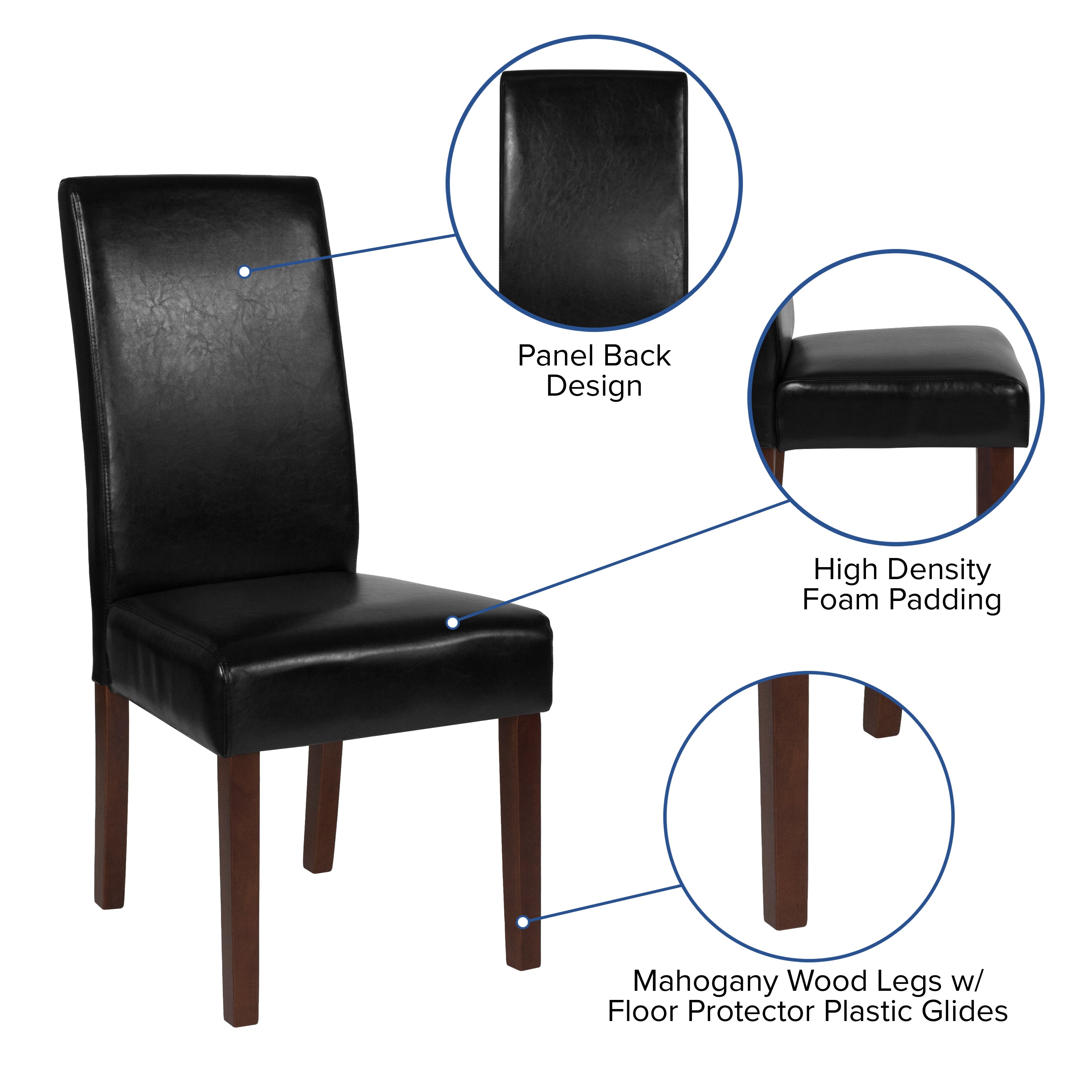 Greenwich Series Black LeatherSoft Upholstered Panel Back Mid-Century Parsons Dining Chair