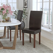 Greenwich Series Brown LeatherSoft Upholstered Panel Back Mid-Century Parsons Dining Chair