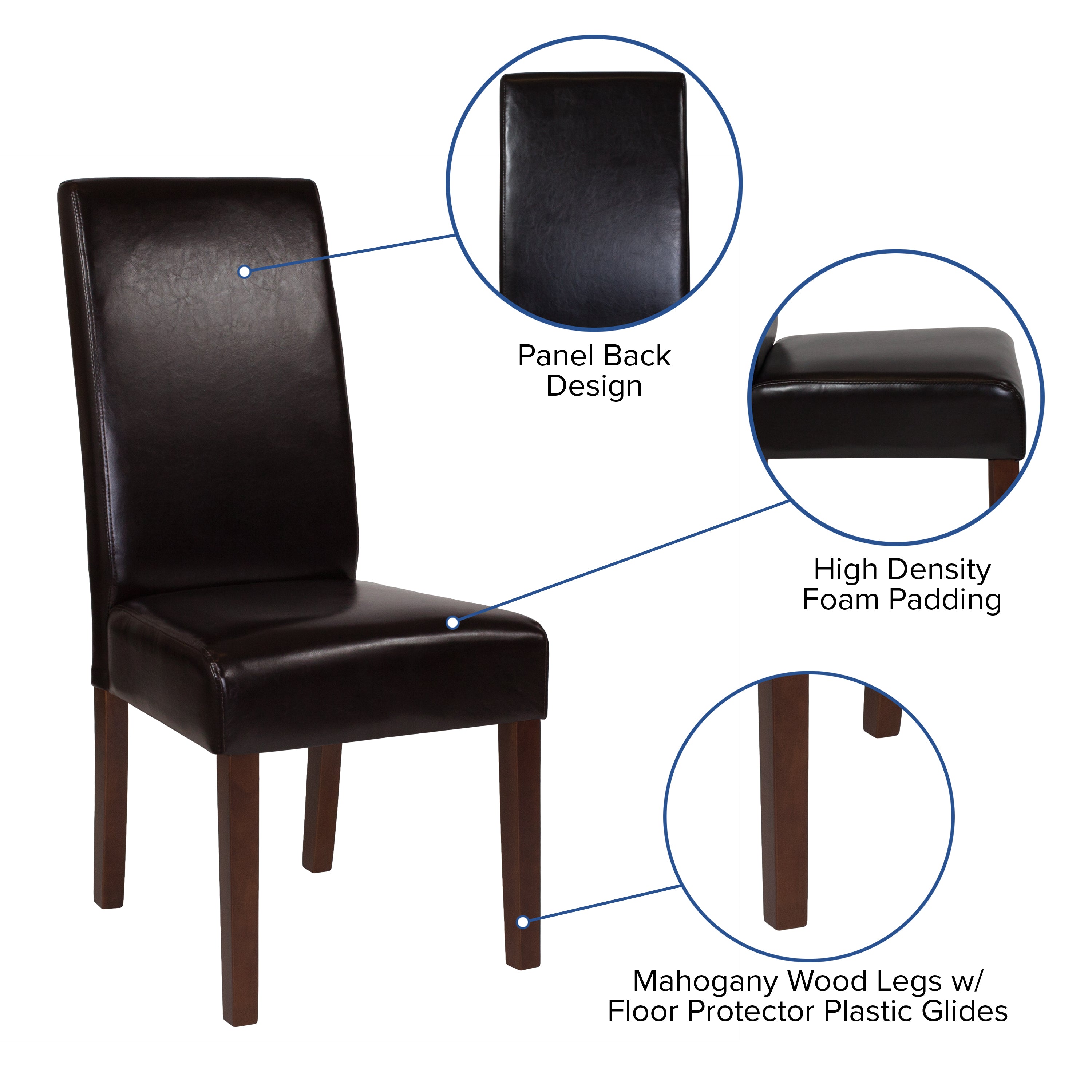 Greenwich Series Brown LeatherSoft Upholstered Panel Back Mid-Century Parsons Dining Chair