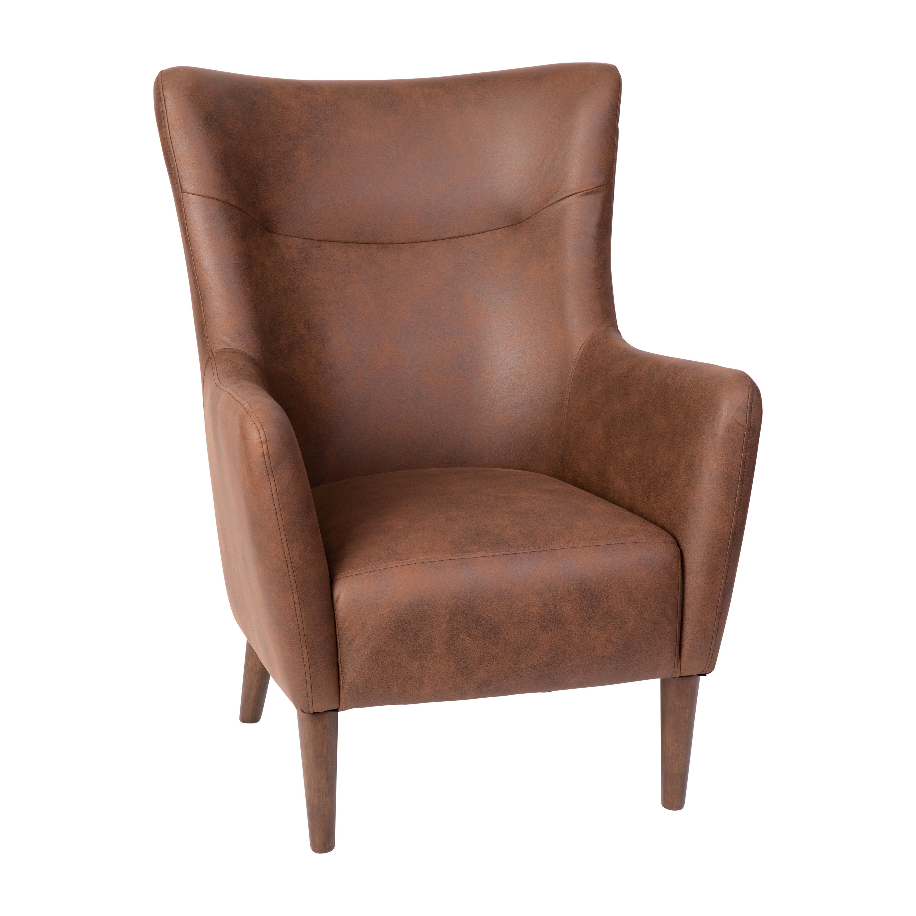 Connor Traditional Wingback Accent Chair, Commercial Grade Faux Leather Upholstery and Wooden Frame and Legs, Dark Brown