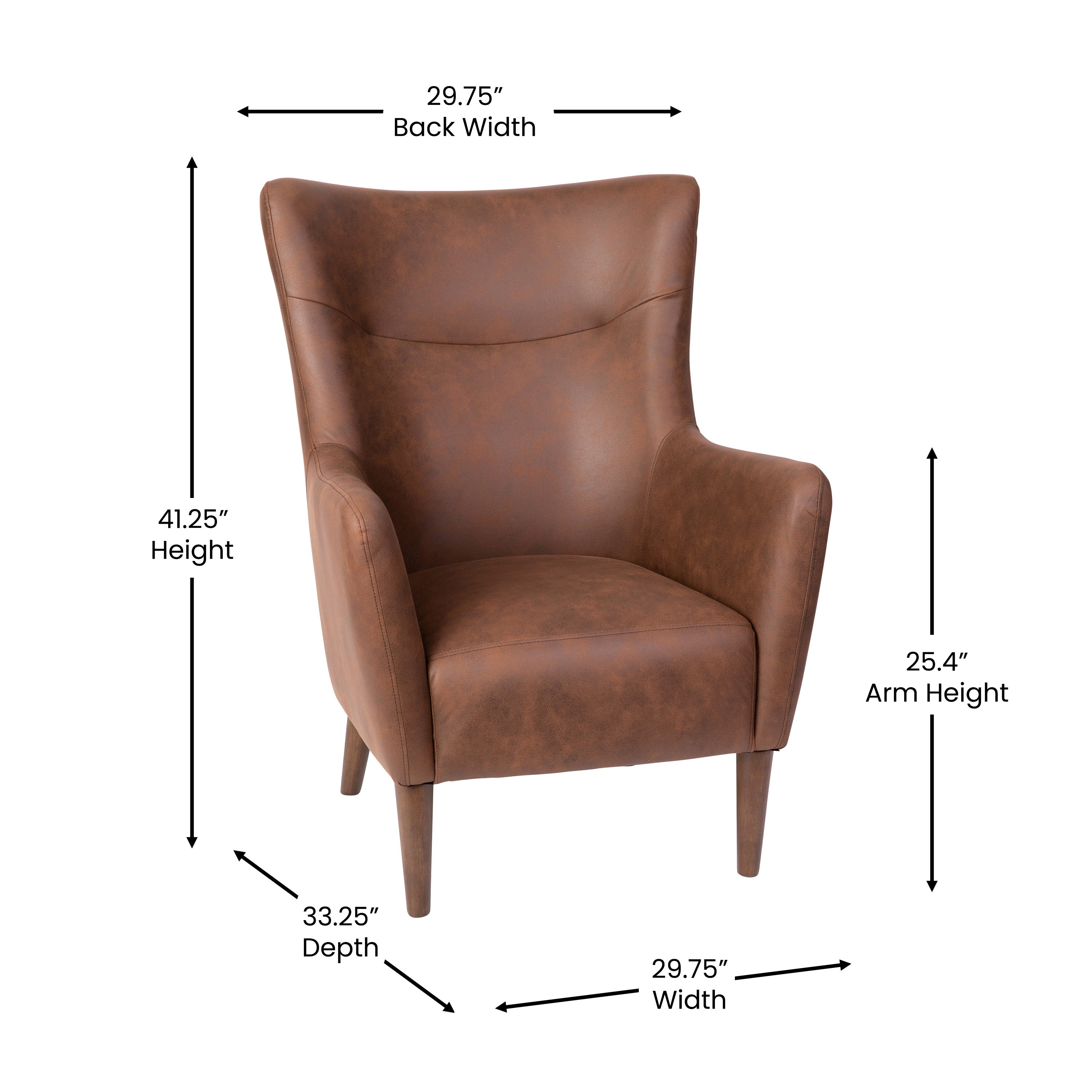 Connor Traditional Wingback Accent Chair, Commercial Grade Faux Leather Upholstery and Wooden Frame and Legs, Dark Brown