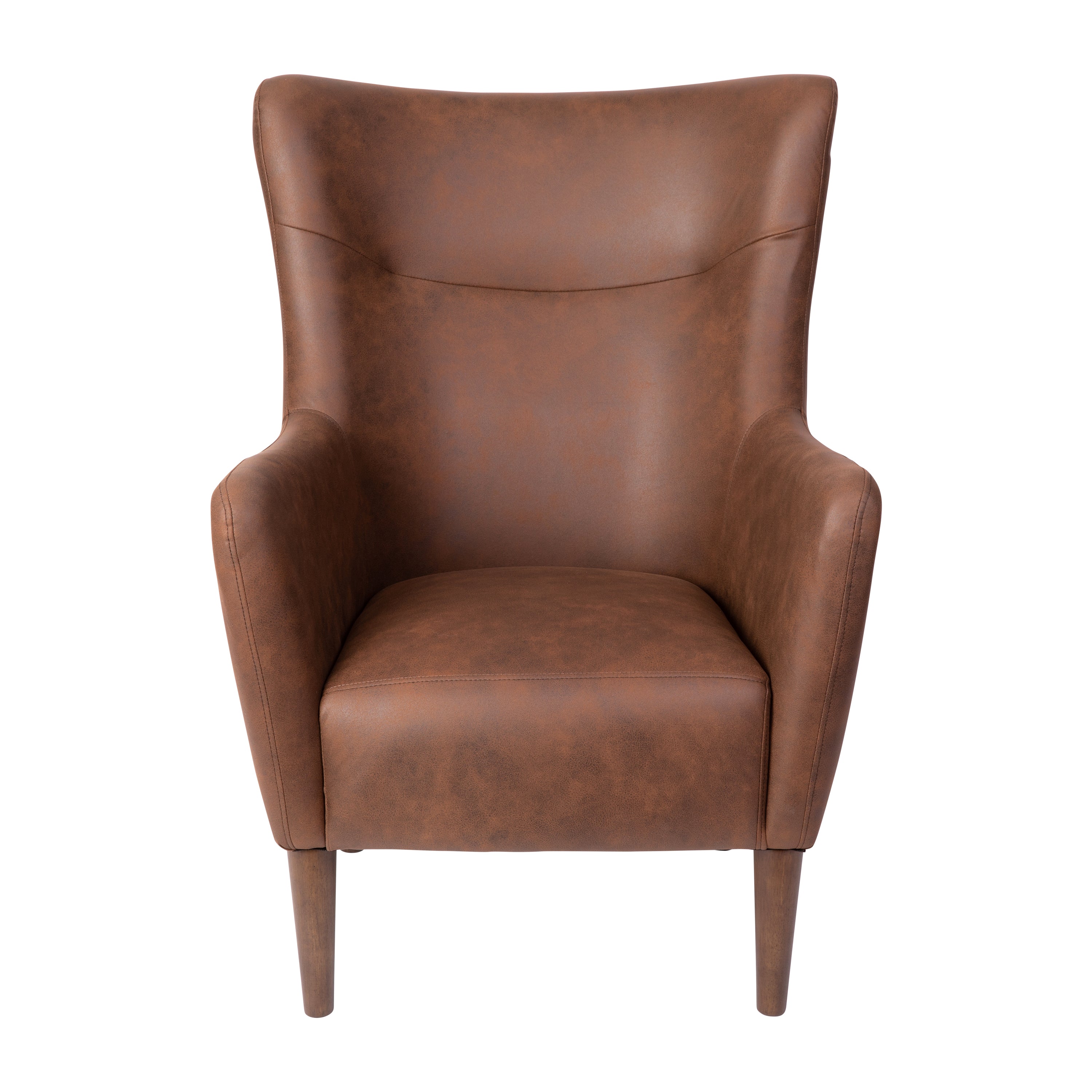 Connor Traditional Wingback Accent Chair, Commercial Grade Faux Leather Upholstery and Wooden Frame and Legs, Dark Brown