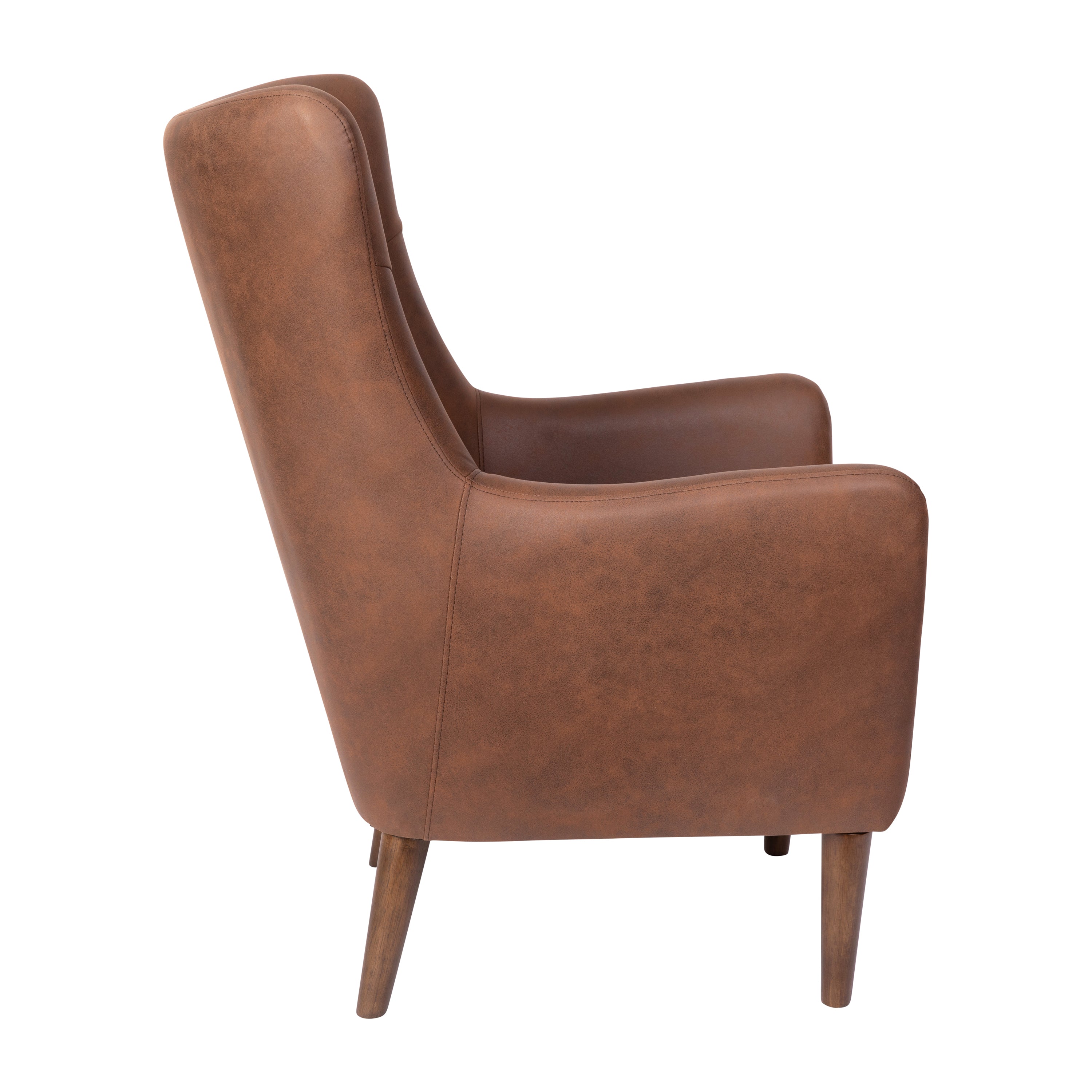 Connor Traditional Wingback Accent Chair, Commercial Grade Faux Leather Upholstery and Wooden Frame and Legs, Dark Brown