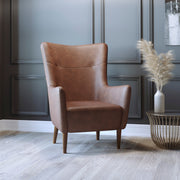 Connor Traditional Wingback Accent Chair, Commercial Grade Faux Leather Upholstery and Wooden Frame and Legs, Dark Brown