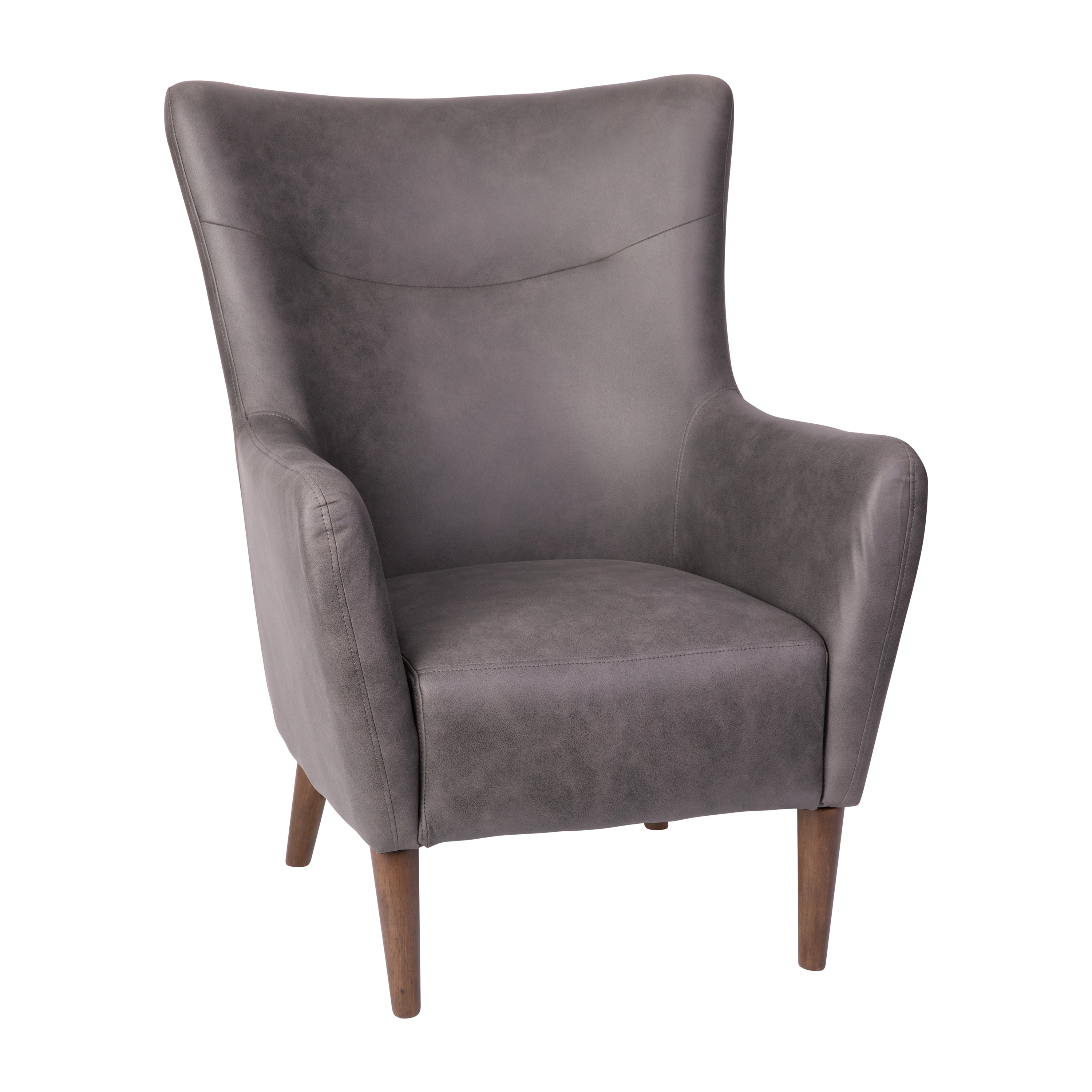 Connor Traditional Wingback Accent Chair, Commercial Grade Faux Leather Upholstery and Wooden Frame and Legs, Dark Gray