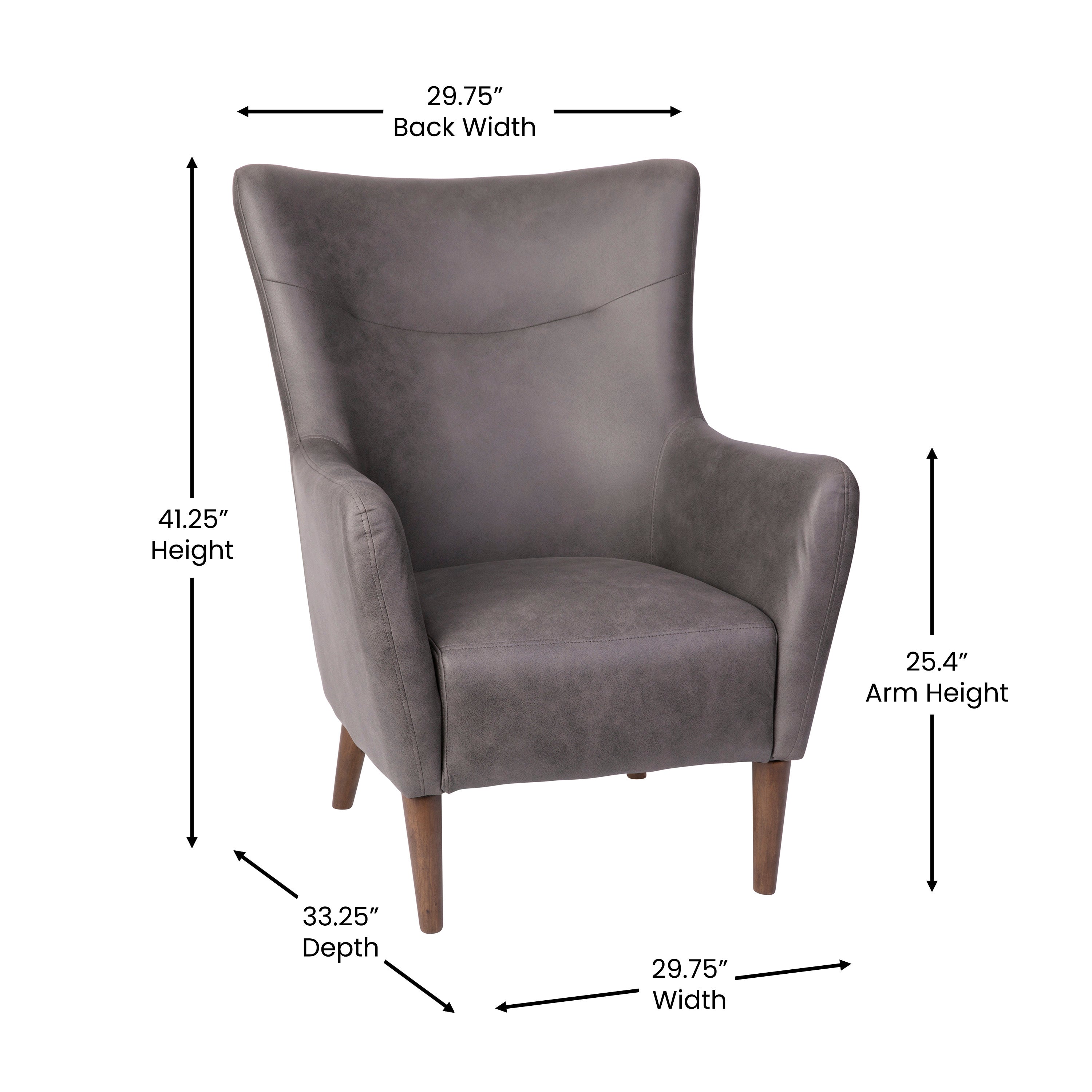 Connor Traditional Wingback Accent Chair, Commercial Grade Faux Leather Upholstery and Wooden Frame and Legs, Dark Gray